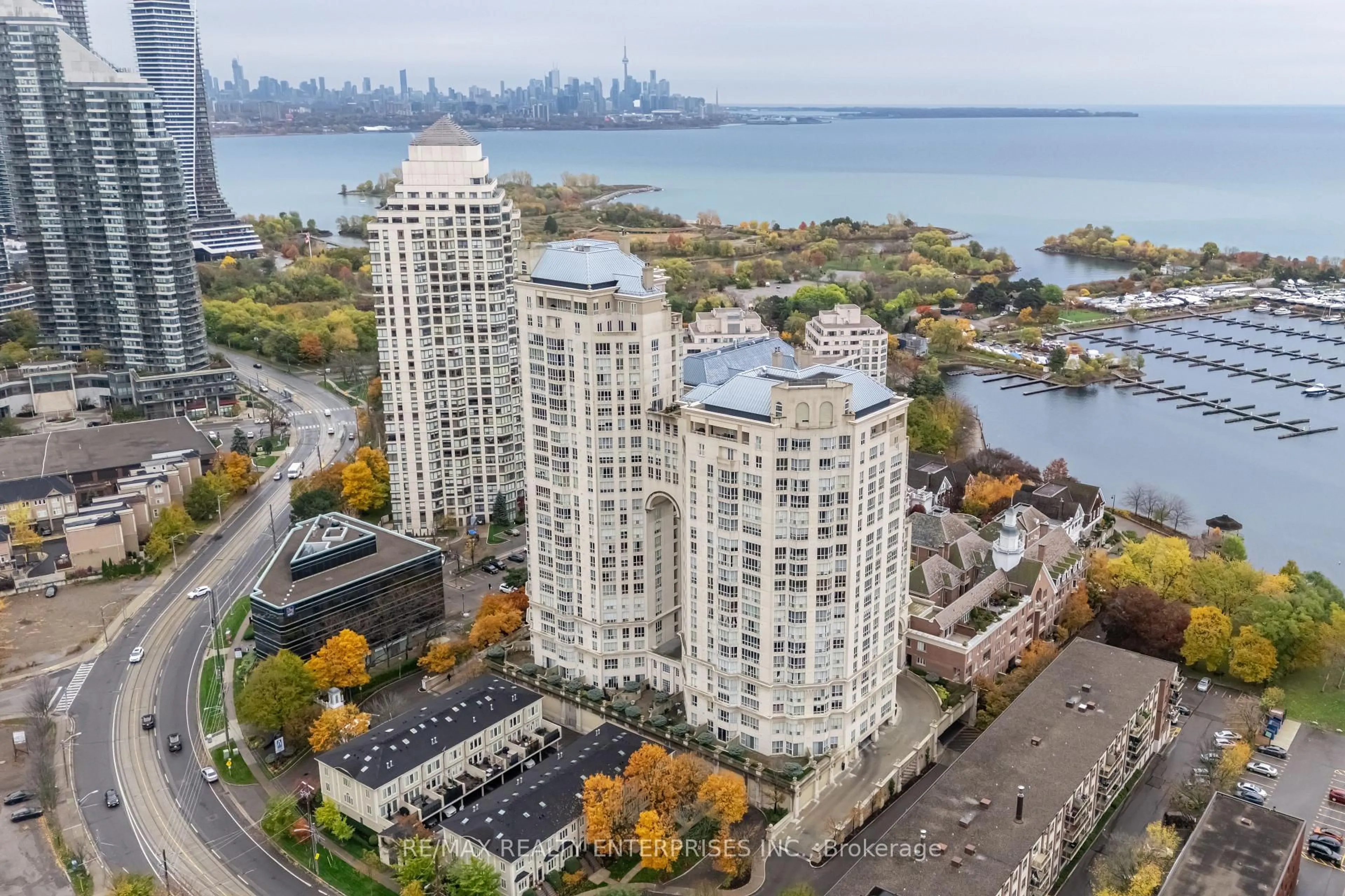 A pic from outside/outdoor area/front of a property/back of a property/a pic from drone, city buildings view from balcony for 2285 Lake Shore Blvd #304, Toronto Ontario M8V 3X9