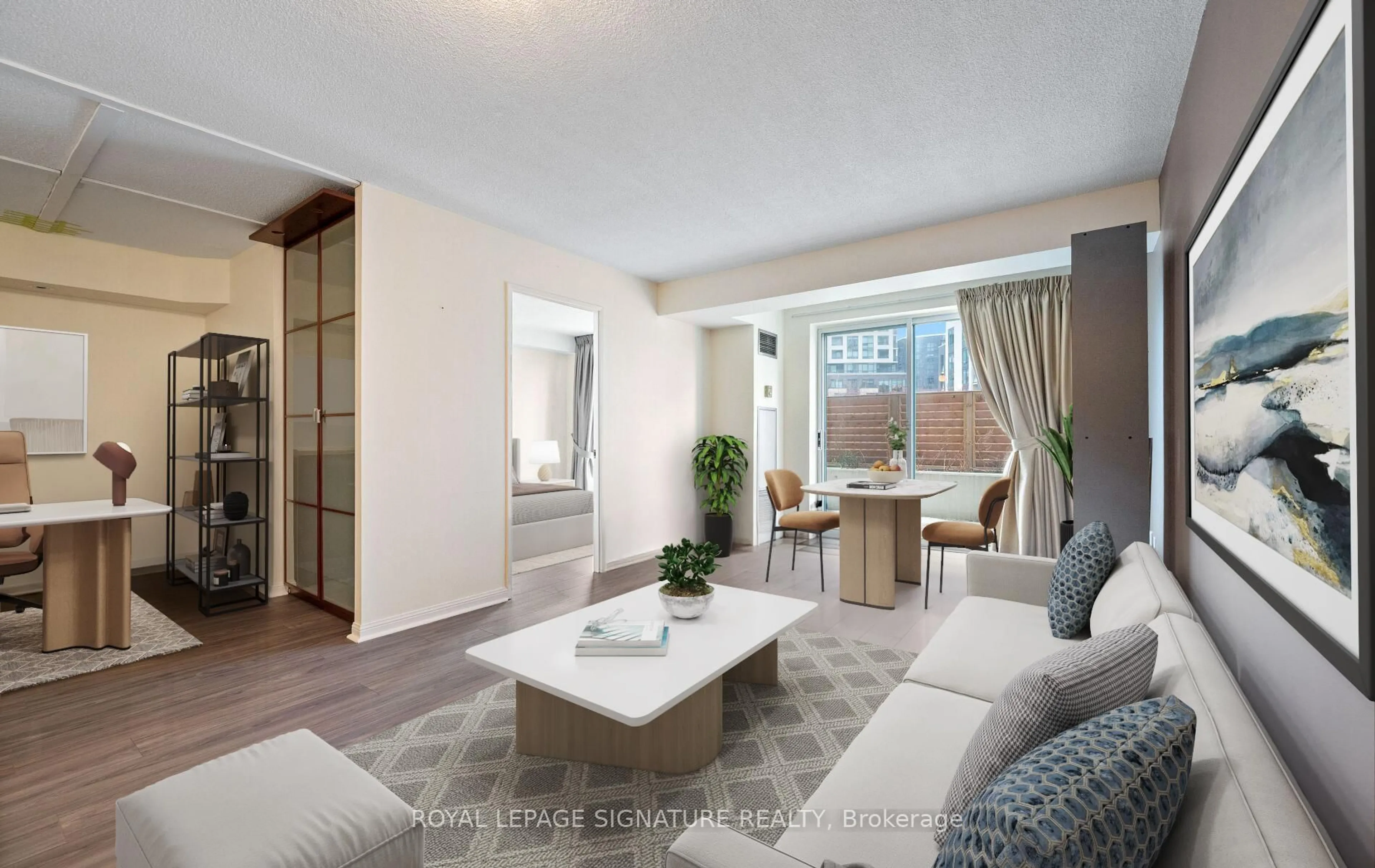 Living room with furniture, unknown for 101 Subway Cres #102, Toronto Ontario M9B 6K4