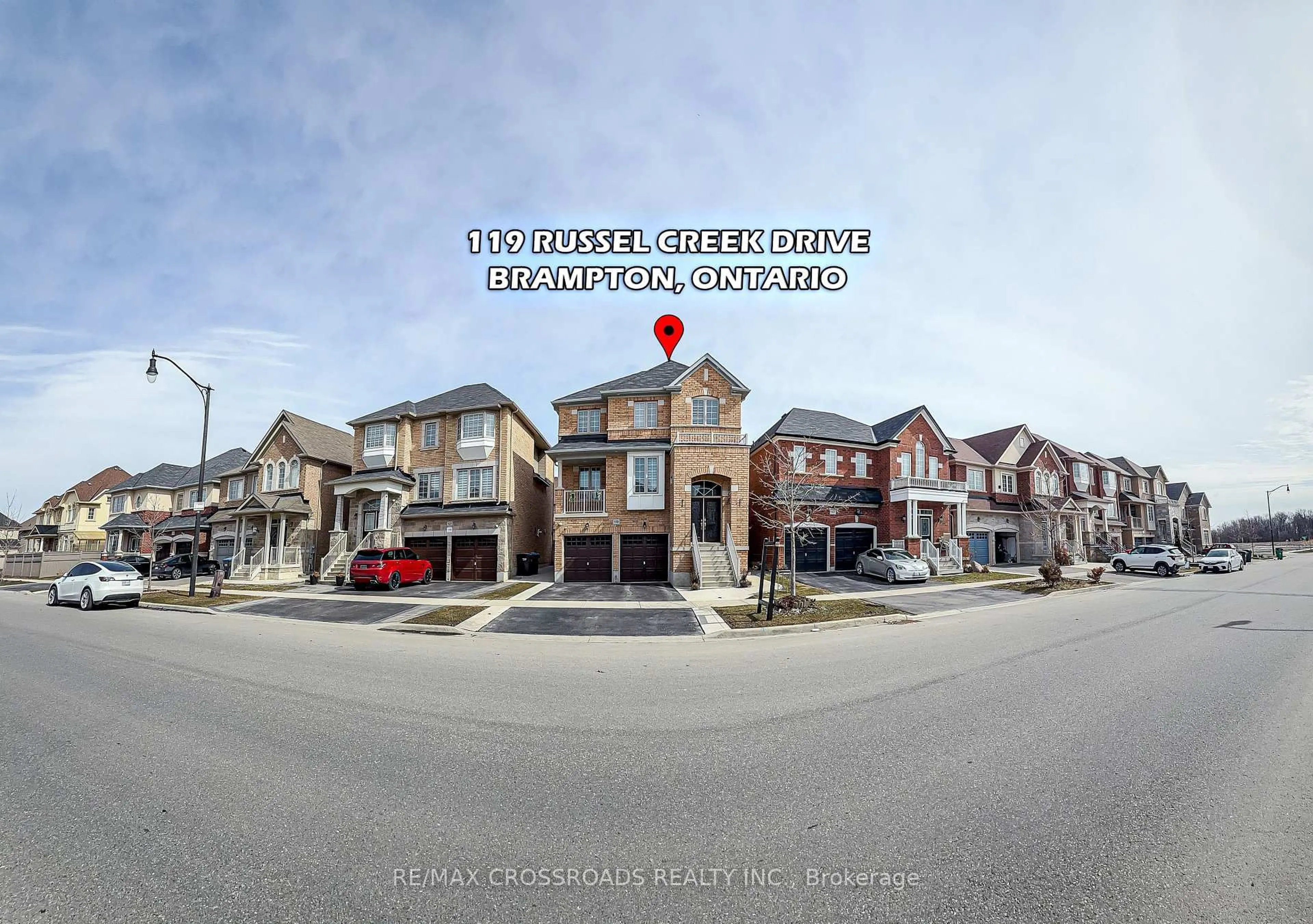 A pic from outside/outdoor area/front of a property/back of a property/a pic from drone, street for 119 Russell Creek Dr, Brampton Ontario L6R 0B3