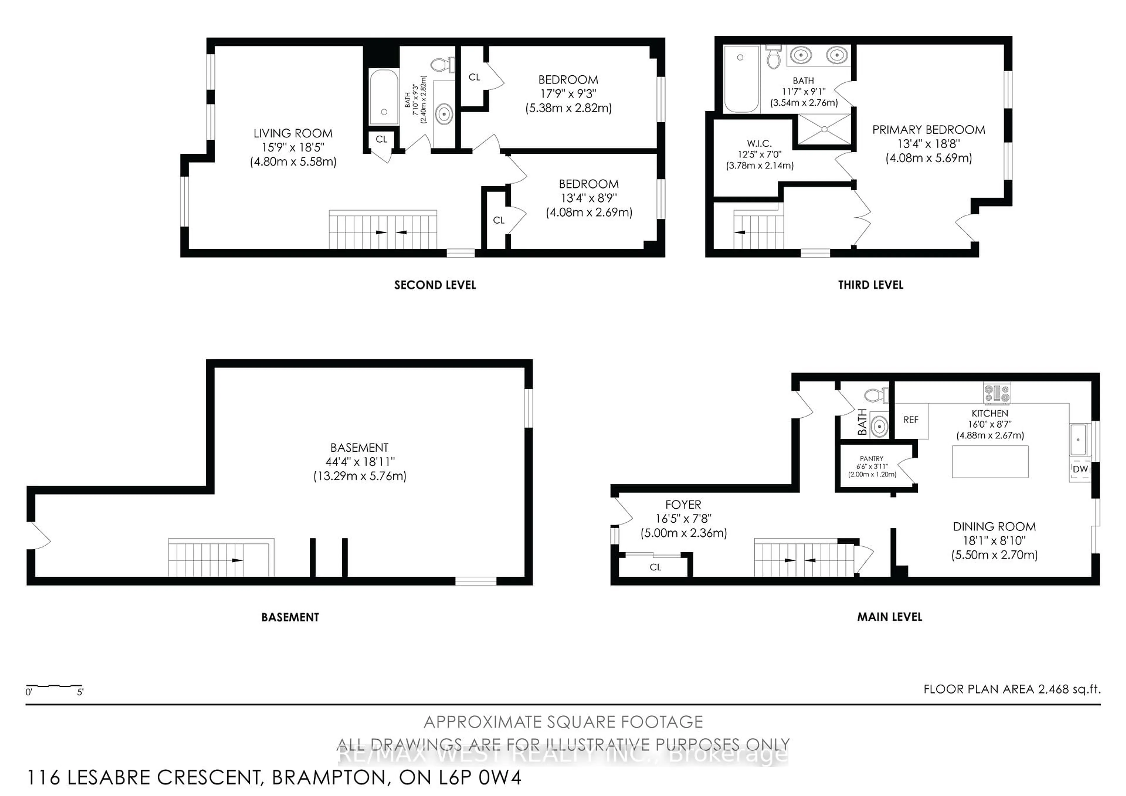 Floor plan for 116 Lesabre Cres, Brampton Ontario L6P 0W4