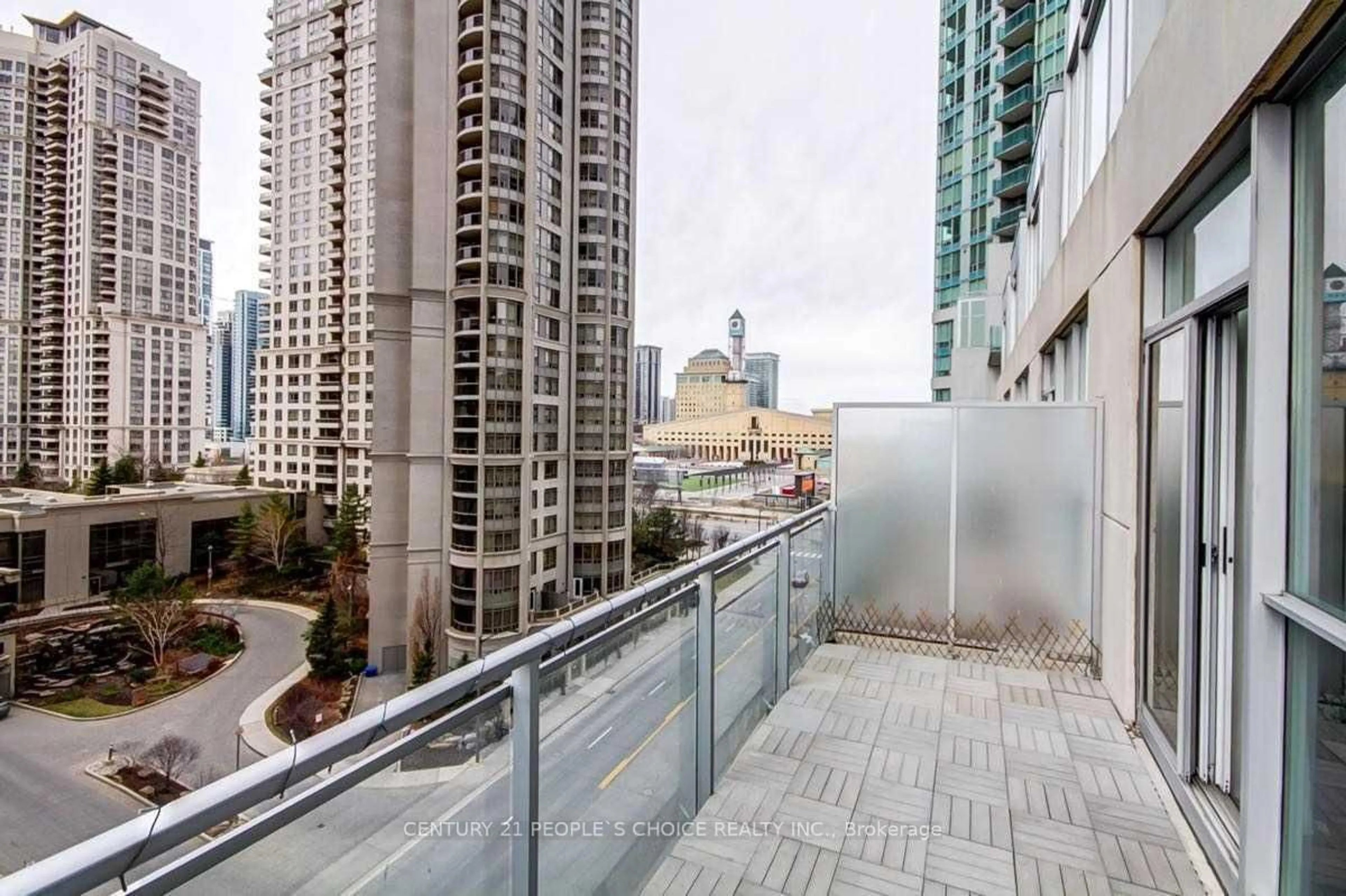 Patio, city buildings view from balcony for 225 Webb Dr #703, Mississauga Ontario L5B 4P2