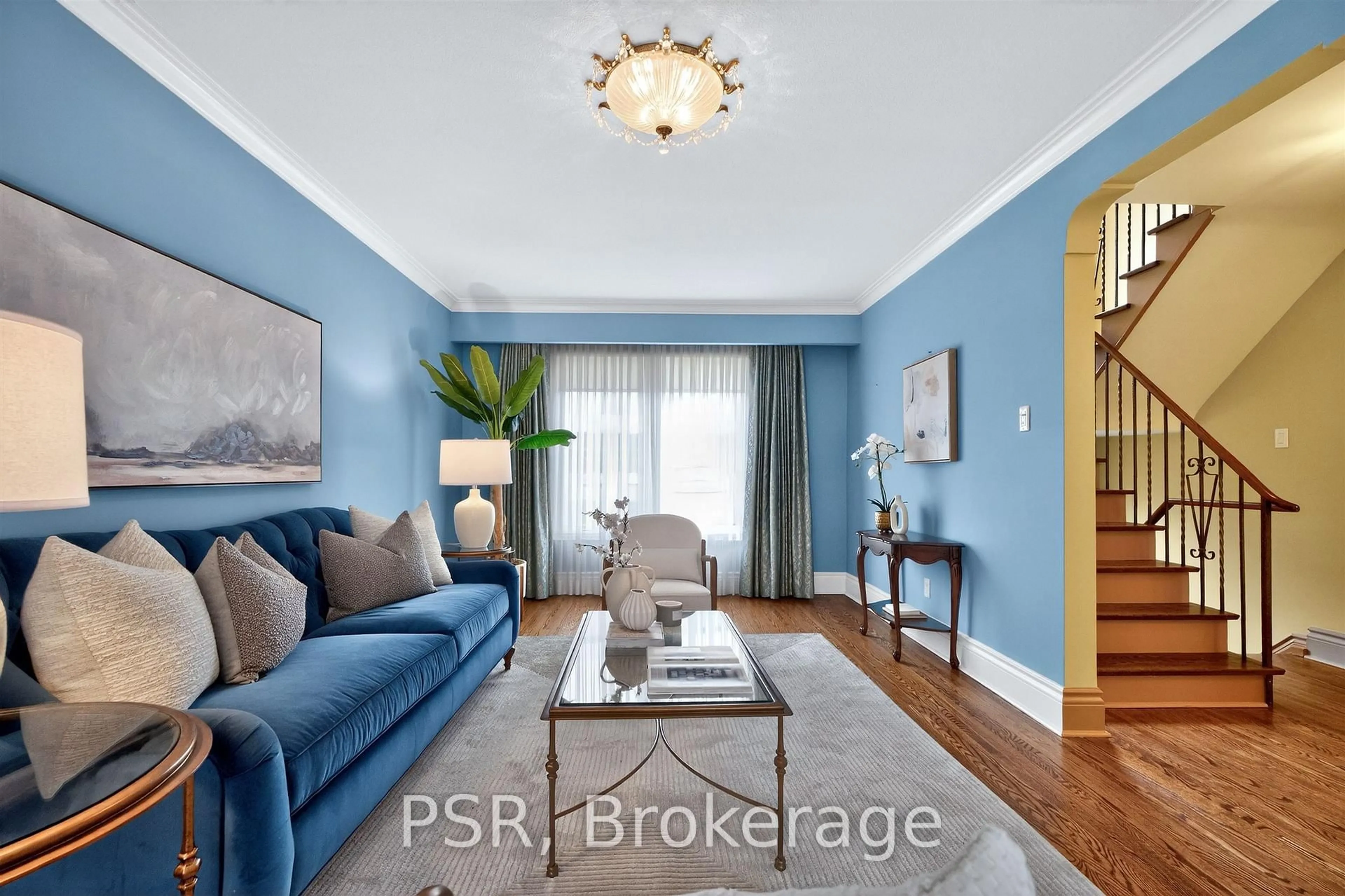 Living room with furniture, wood/laminate floor for 575 Patricia Dr, Oakville Ontario L6K 1M4