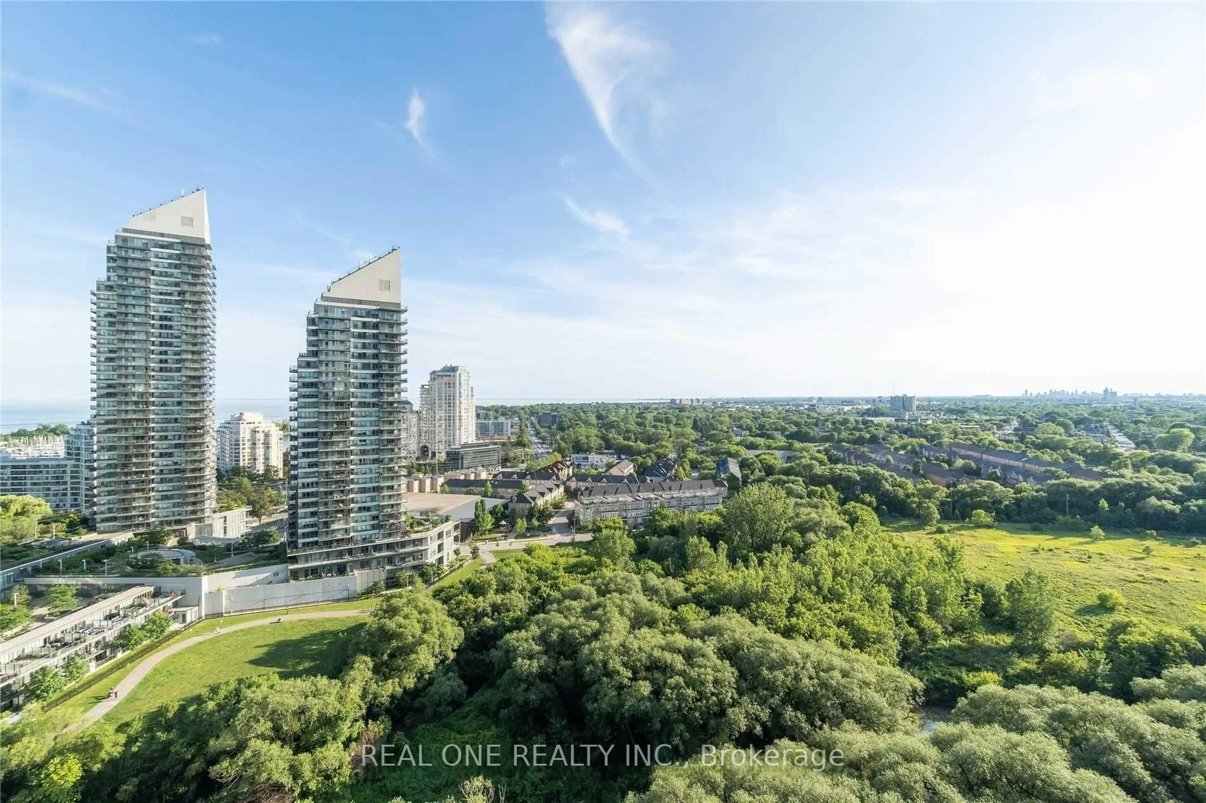 A pic from outside/outdoor area/front of a property/back of a property/a pic from drone, city buildings view from balcony for 10 Park Lawn Rd #1401, Toronto Ontario M8Y 3K4