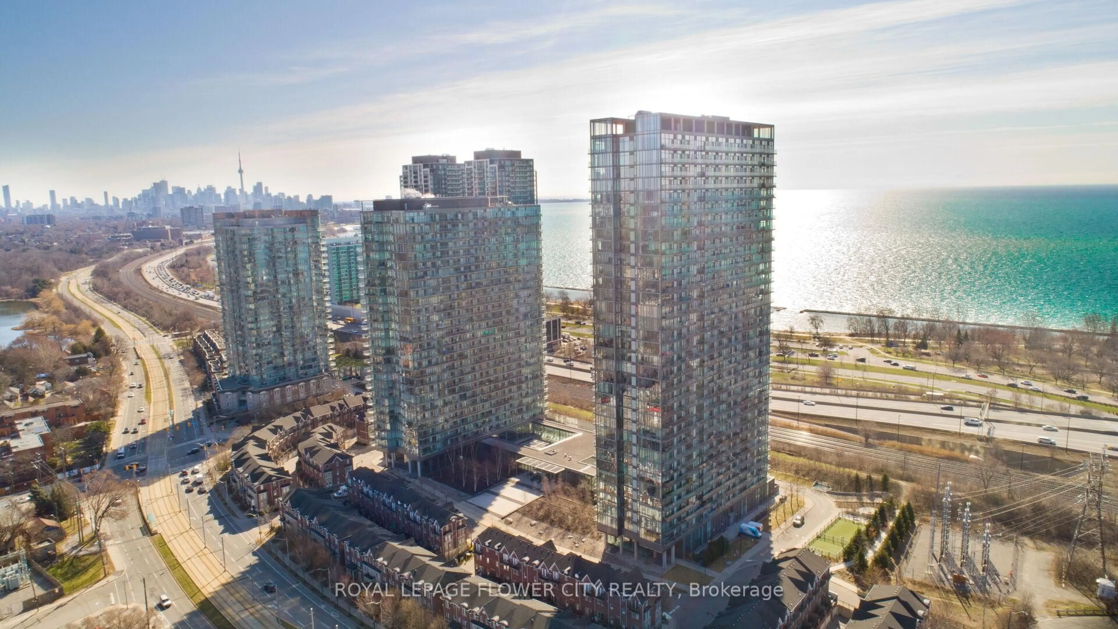 A pic from outside/outdoor area/front of a property/back of a property/a pic from drone, city buildings view from balcony for 105 The Queensway Ave #415, Toronto Ontario M6S 5B5