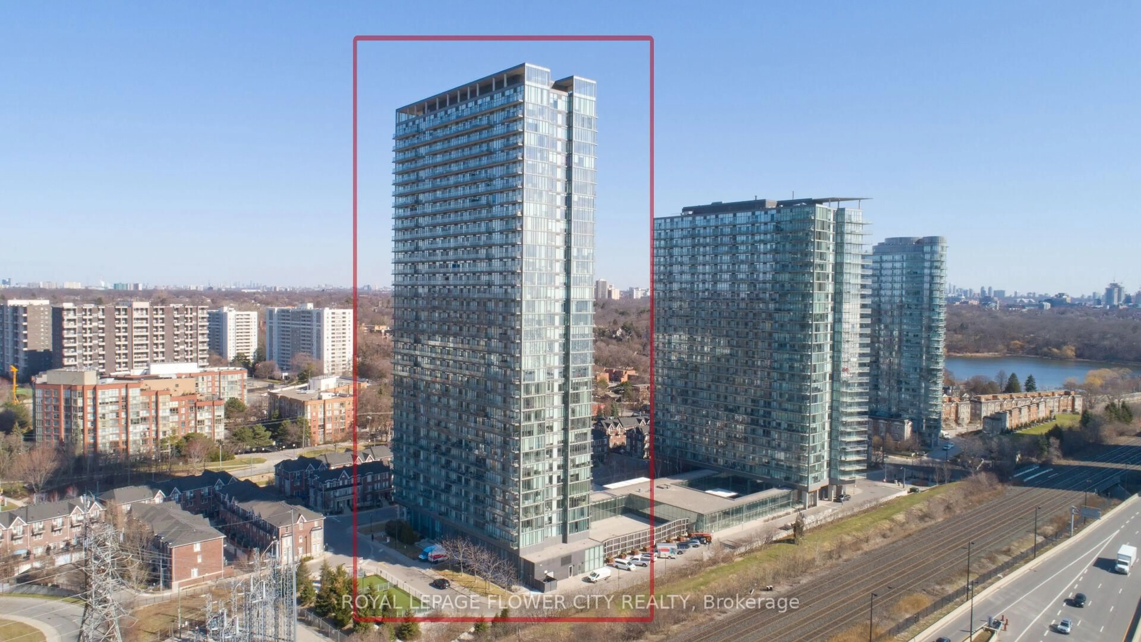 A pic from outside/outdoor area/front of a property/back of a property/a pic from drone, city buildings view from balcony for 105 The Queensway Ave #415, Toronto Ontario M6S 5B5