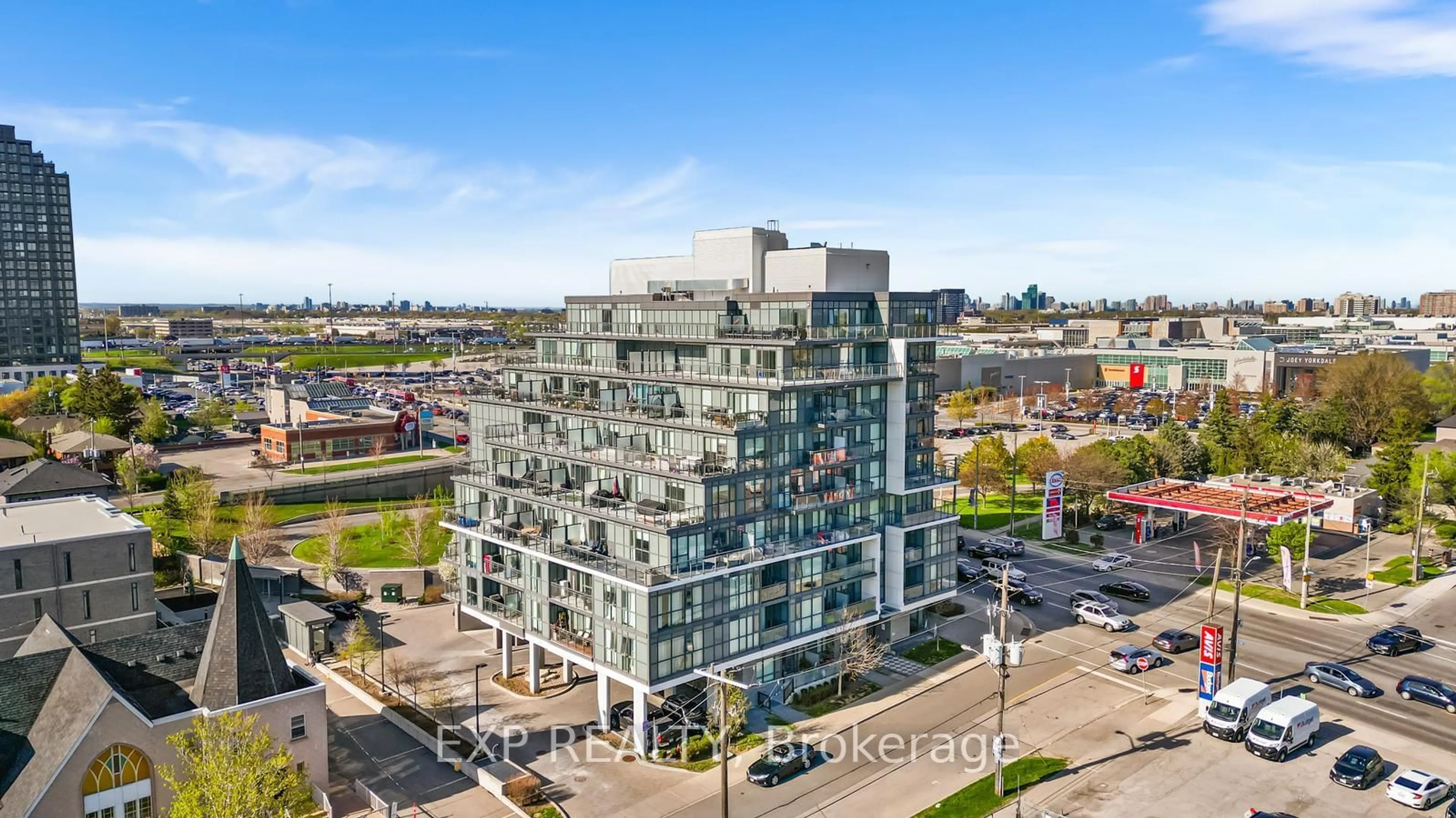 A pic from outside/outdoor area/front of a property/back of a property/a pic from drone, city buildings view from balcony for 16 Mcadam Ave #705, Toronto Ontario M6A 1S5