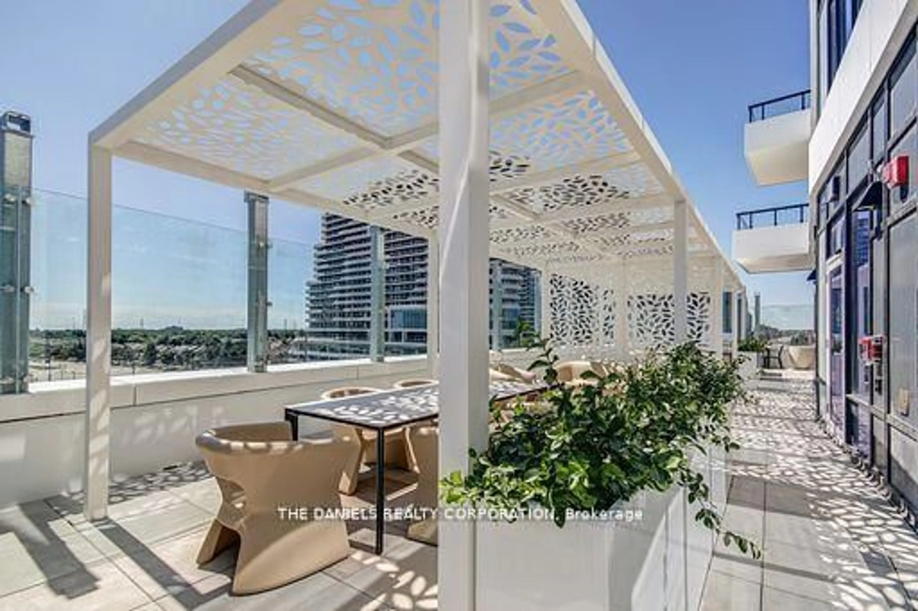 Patio, city buildings view from balcony for 2485 Eglinton Ave #1213, Mississauga Ontario L5M 2T1