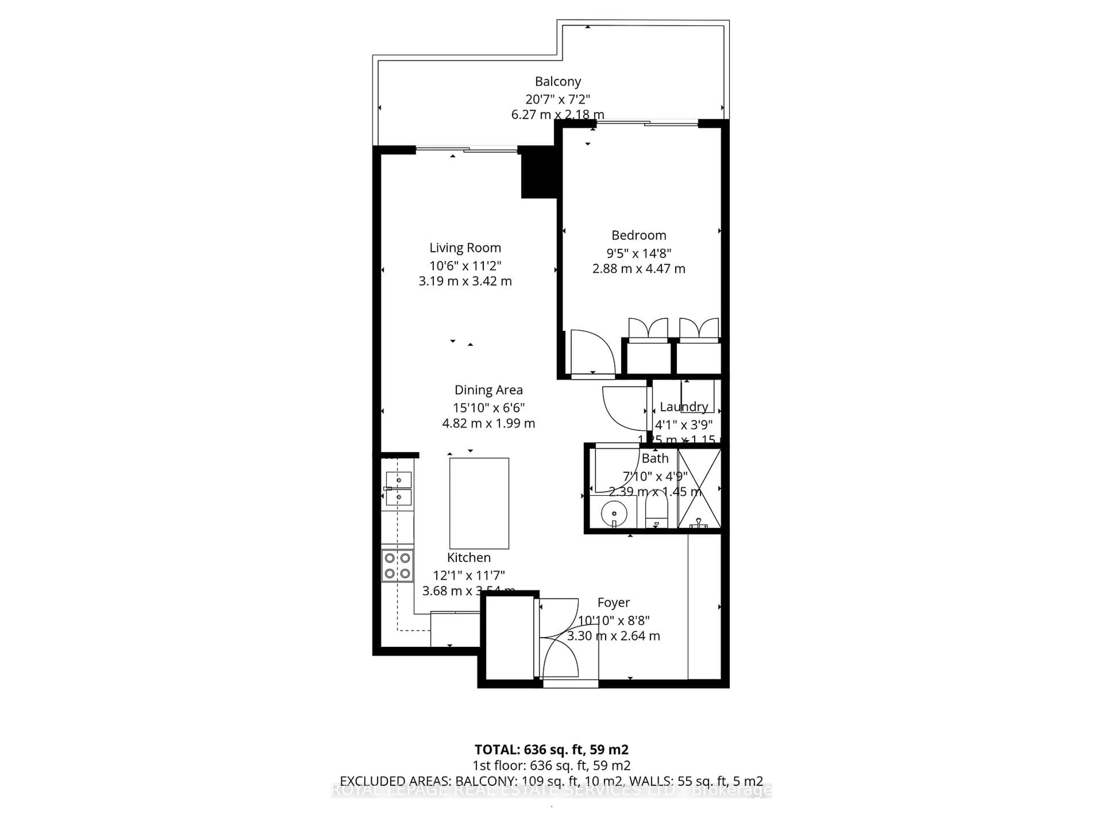 Floor plan for 17 Michael Power Pl #509, Toronto Ontario M9A 5G5