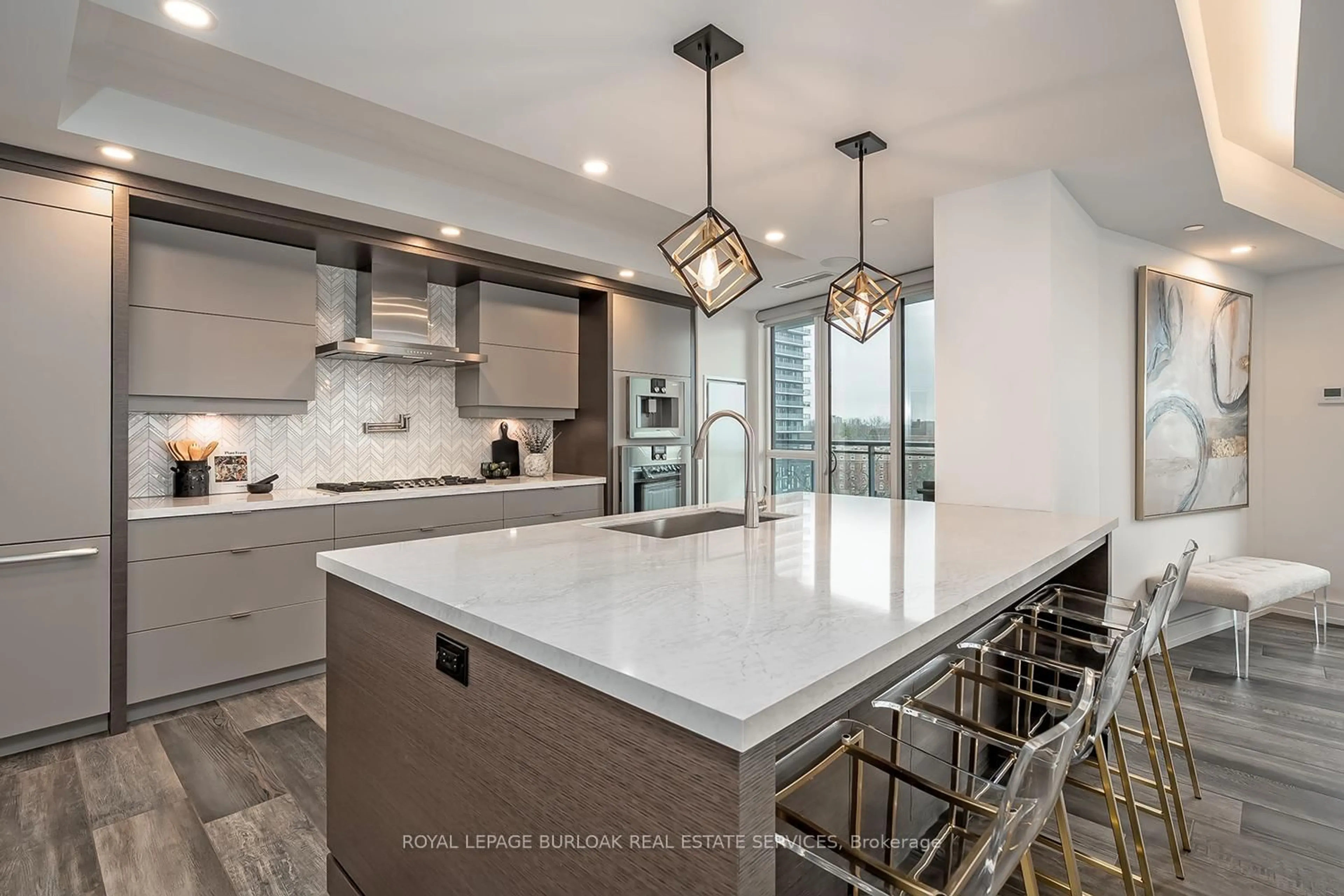 Contemporary kitchen, ceramic/tile floor for 2060 Lakeshore Rd #608, Burlington Ontario L7R 0G2