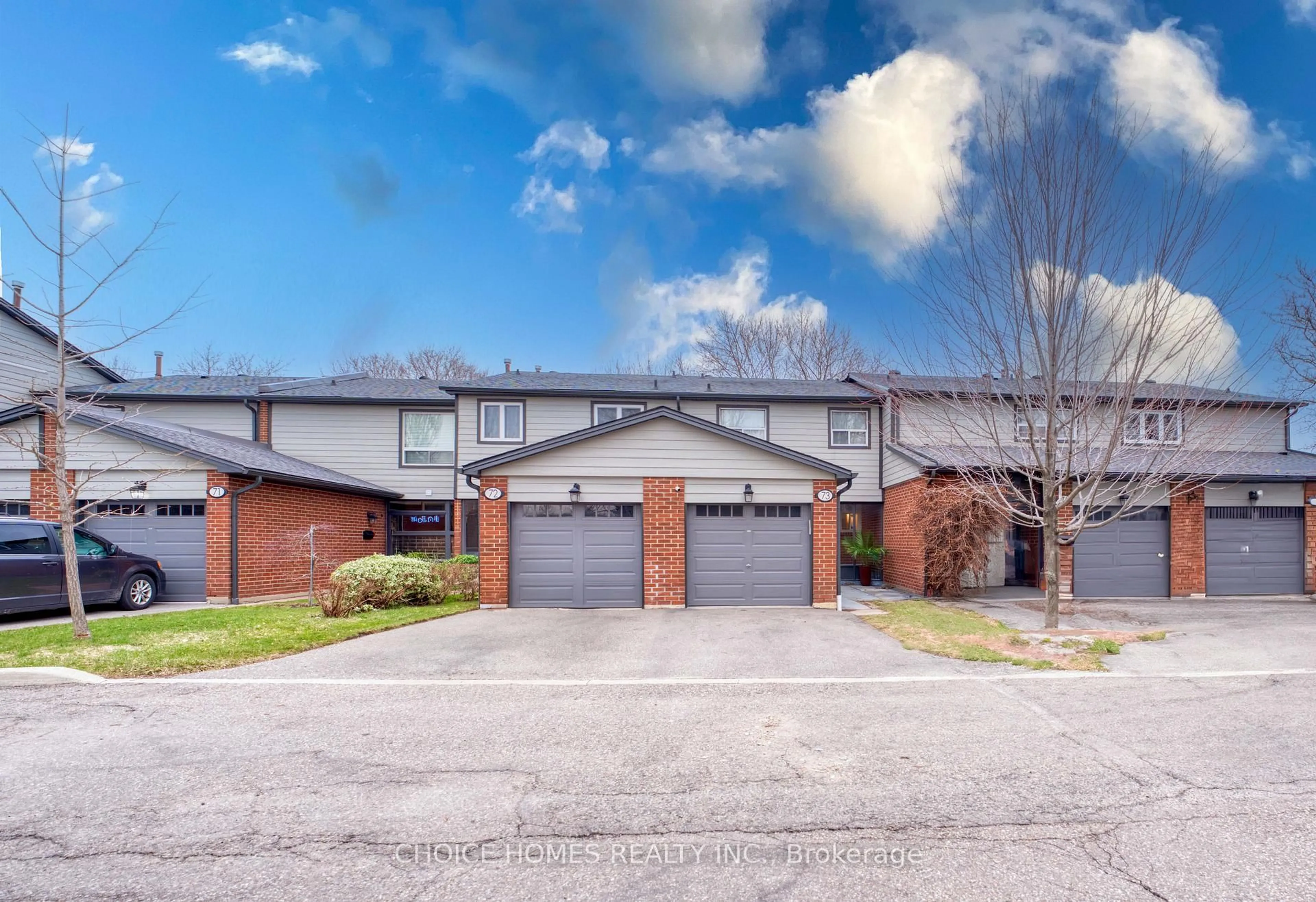 A pic from outside/outdoor area/front of a property/back of a property/a pic from drone, street for 525 Meadows Blvd #73, Mississauga Ontario L4Z 1H2