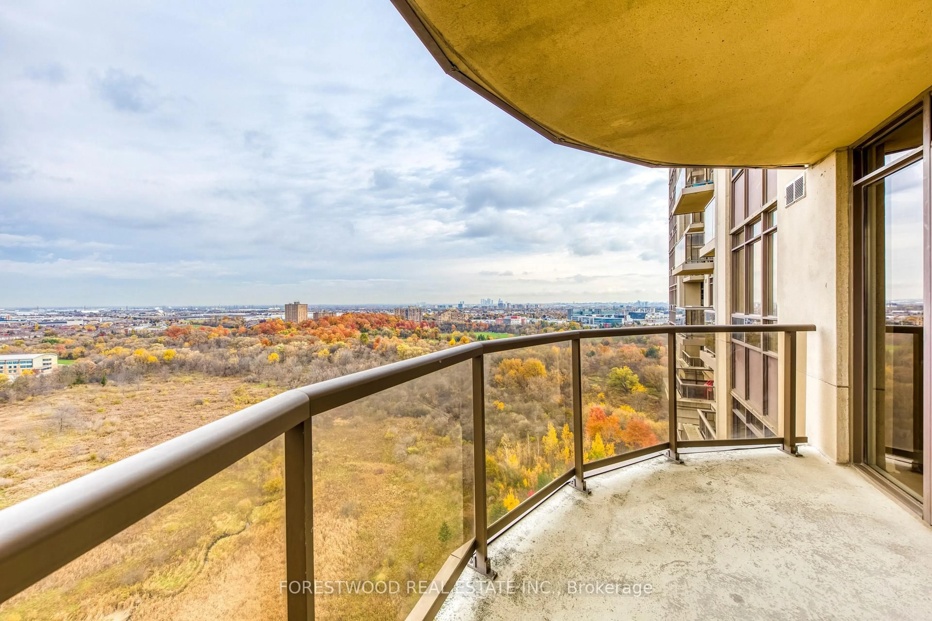 Balcony in the apartment, city buildings view from balcony for 710 Humberwood Blvd #2002, Toronto Ontario M9W 7J5