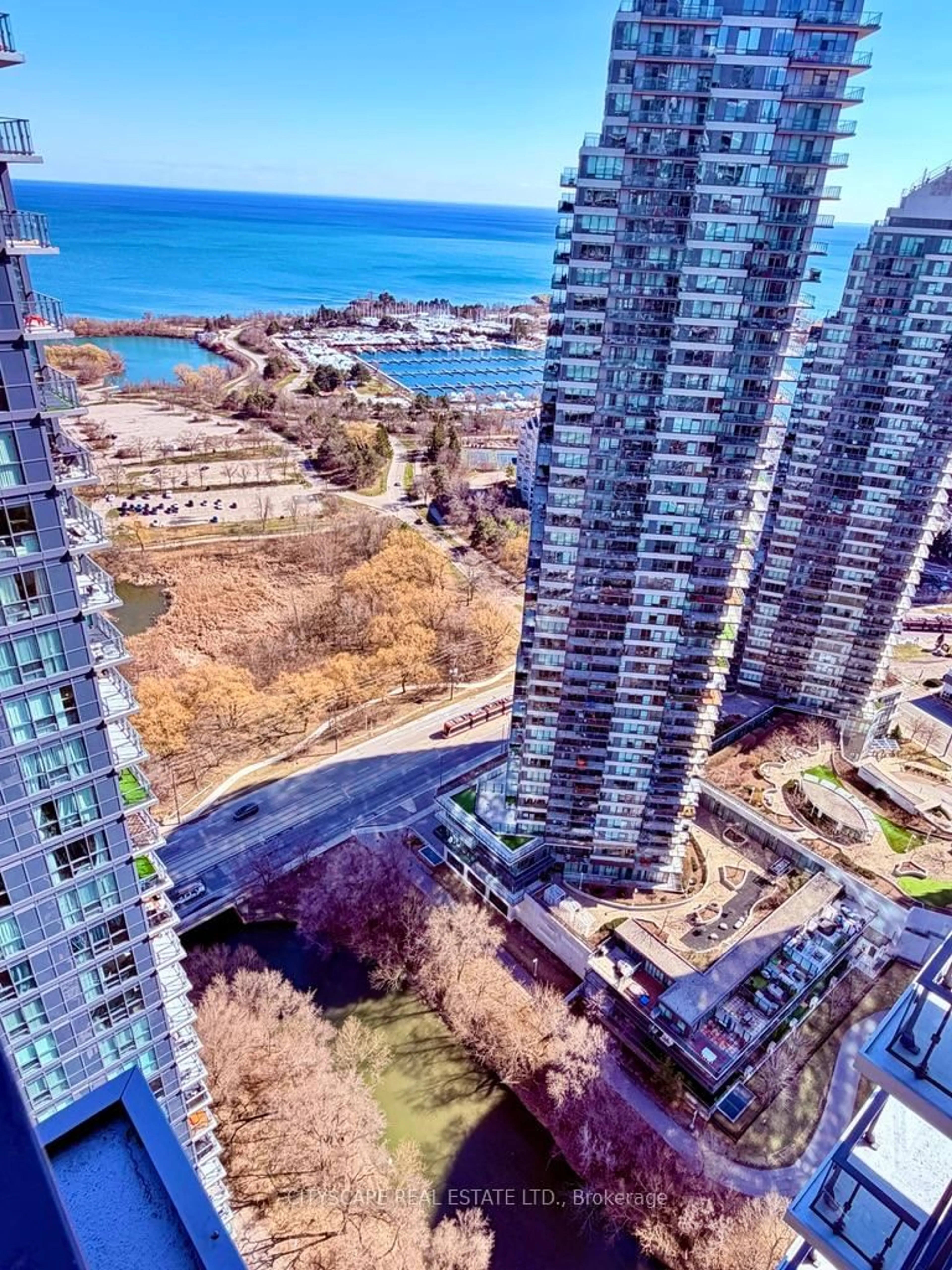A pic from outside/outdoor area/front of a property/back of a property/a pic from drone, city buildings view from balcony for 2220 Lakeshore Blvd #3808, Toronto Ontario M8V 0C1