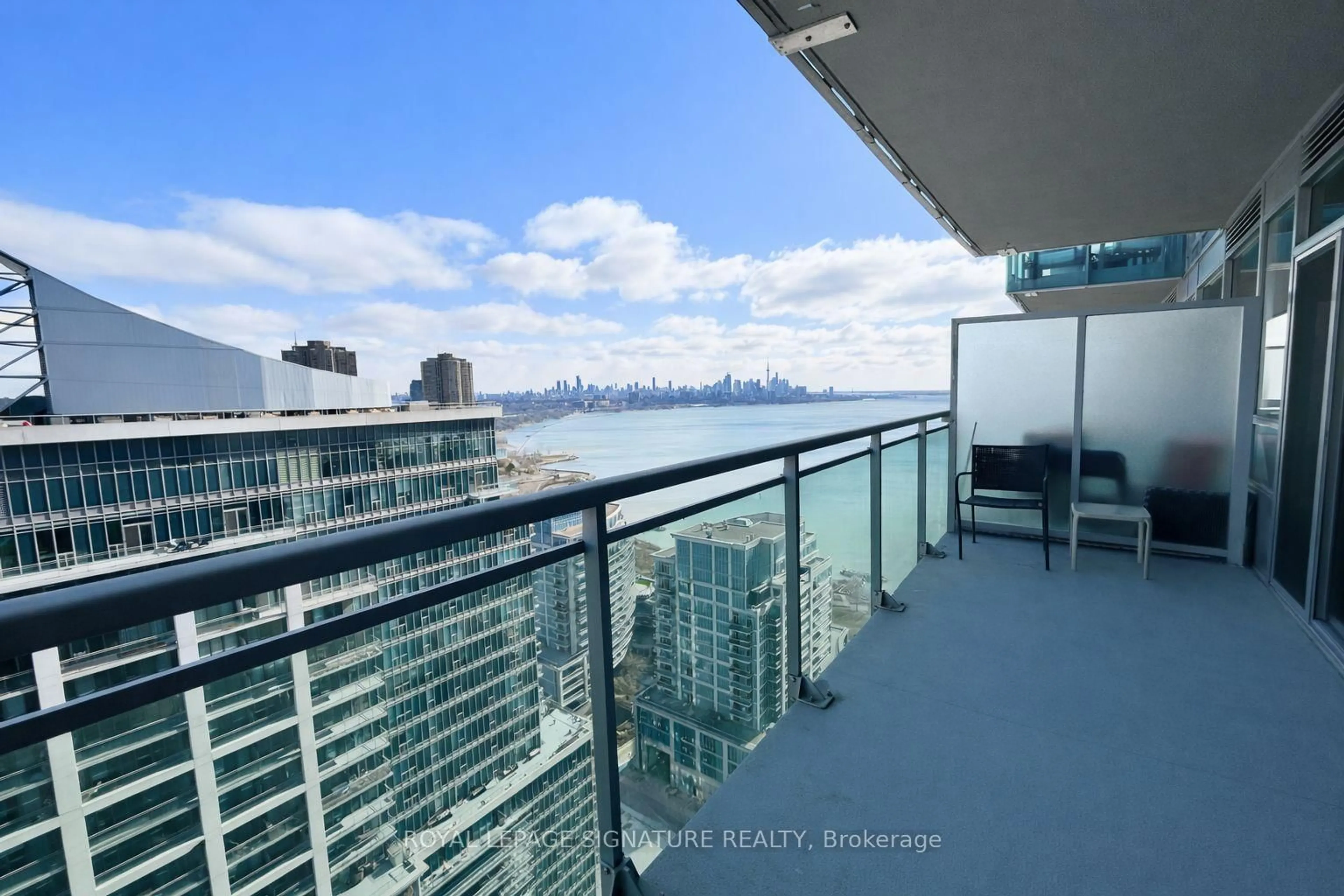 Balcony in the apartment, water/lake/river/ocean view for 16 Brookers Lane #2704, Toronto Ontario M8V 0A5