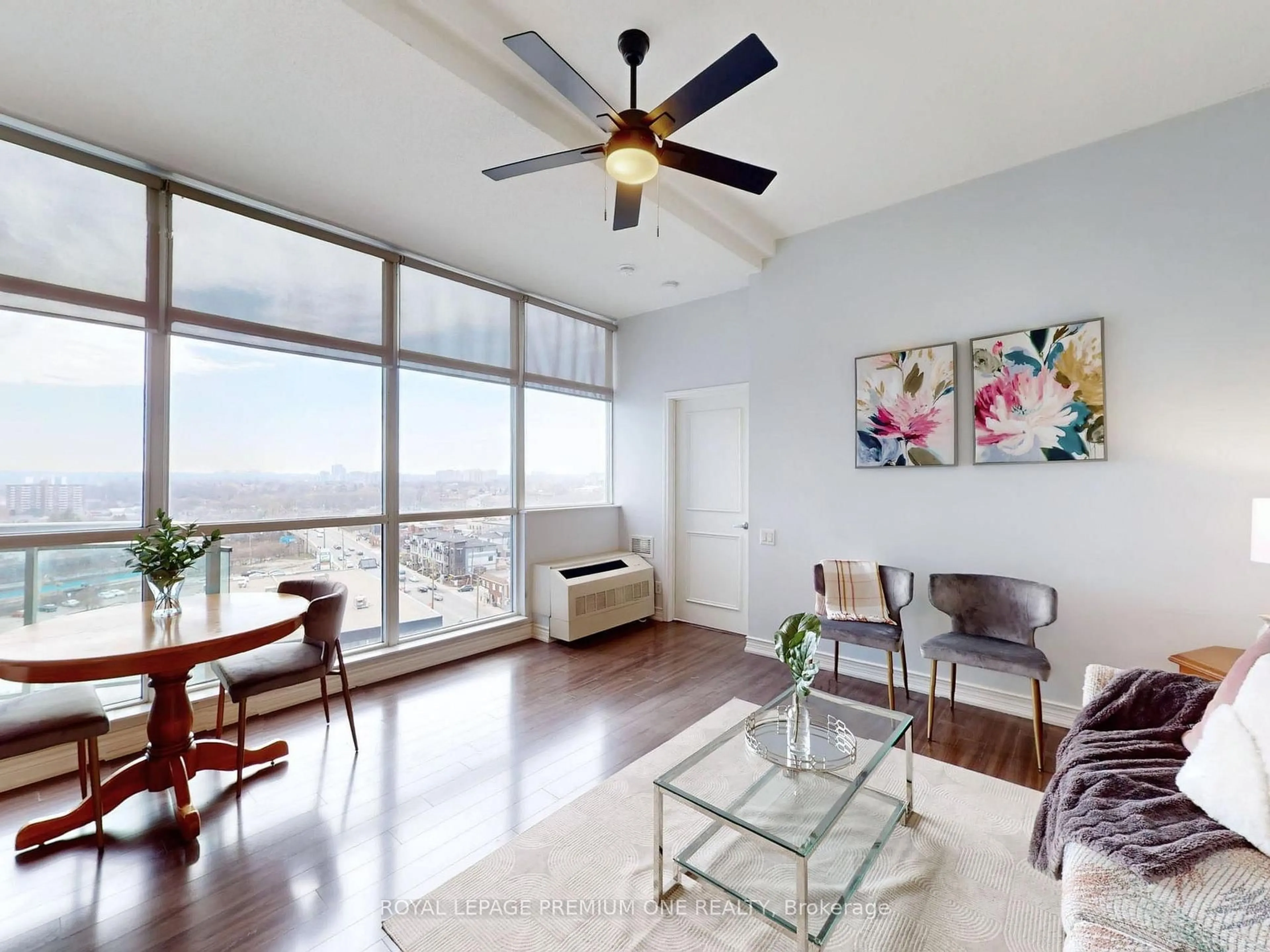 Living room with furniture, wood/laminate floor for 1600 Keele St #1101, Toronto Ontario M6N 5J1