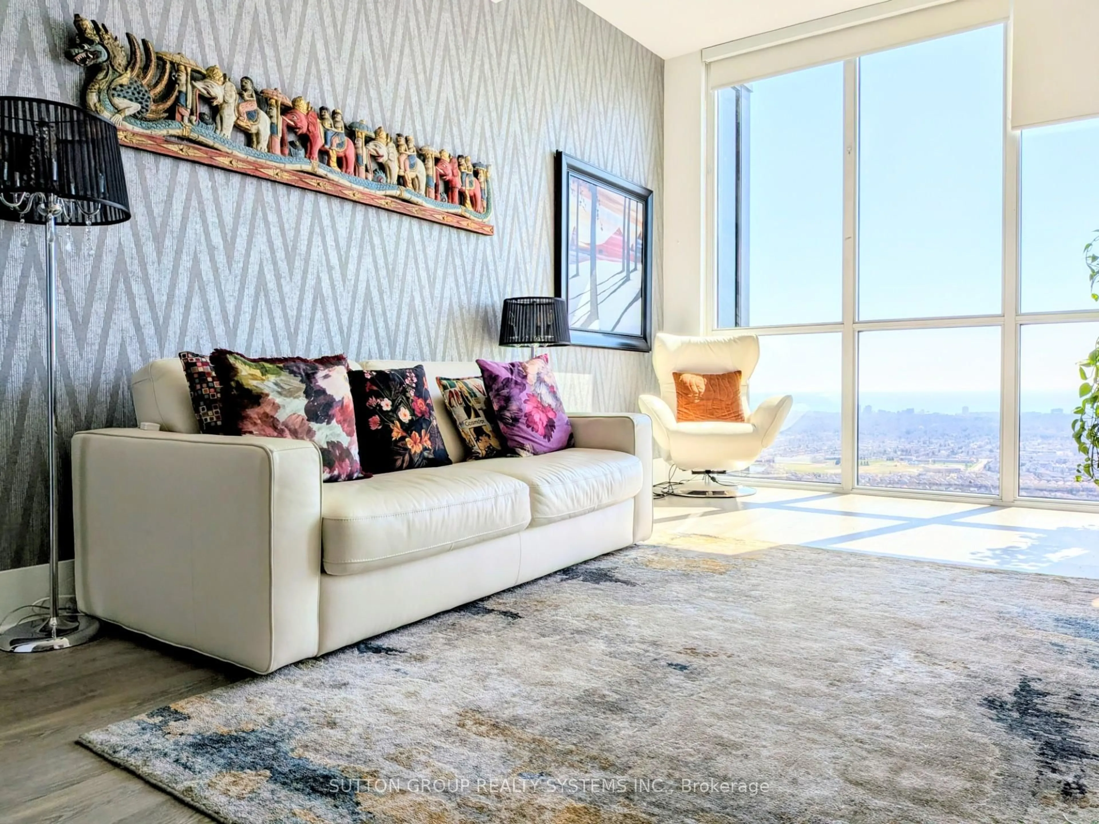 Living room with furniture, carpet floor for 3975 Grand Park Dr #4602, Mississauga Ontario L5B 0K4