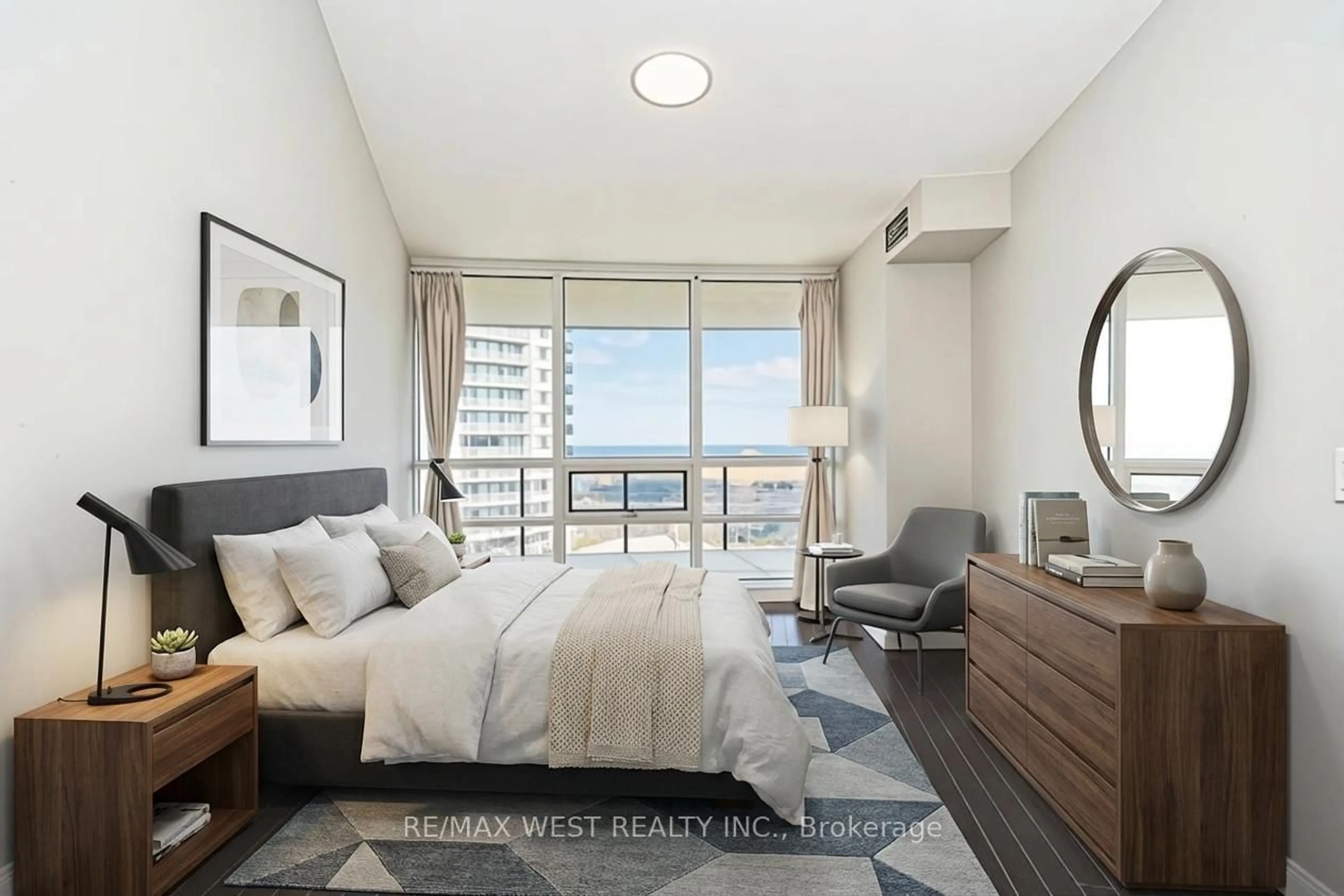 Bedroom with bed, carpet floor for 15 Legion Rd #607, Toronto Ontario M8V 0A9