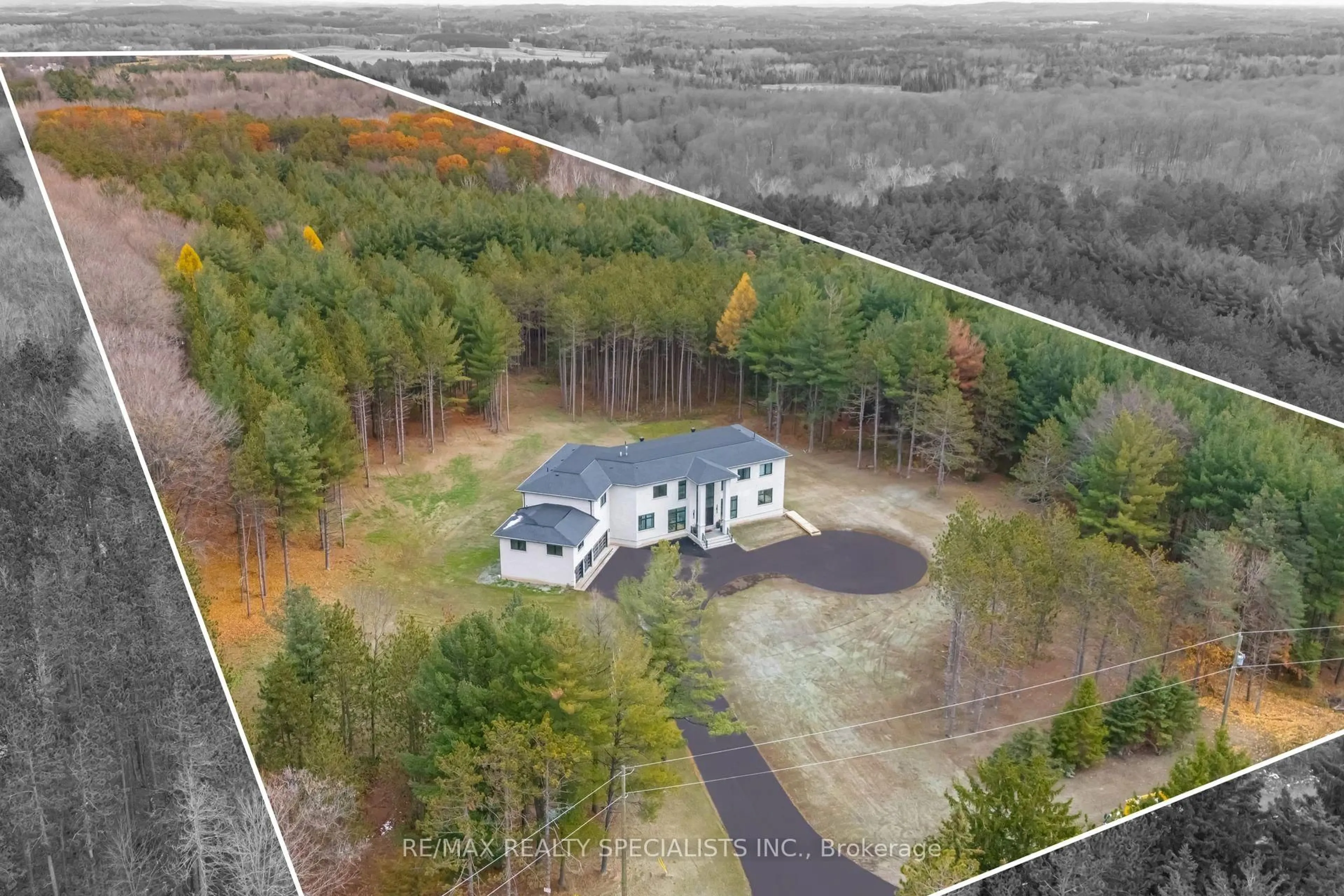 A pic from outside/outdoor area/front of a property/back of a property/a pic from drone, forest/trees view for 18785 The Gore Rd, Caledon Ontario L7E 0X9