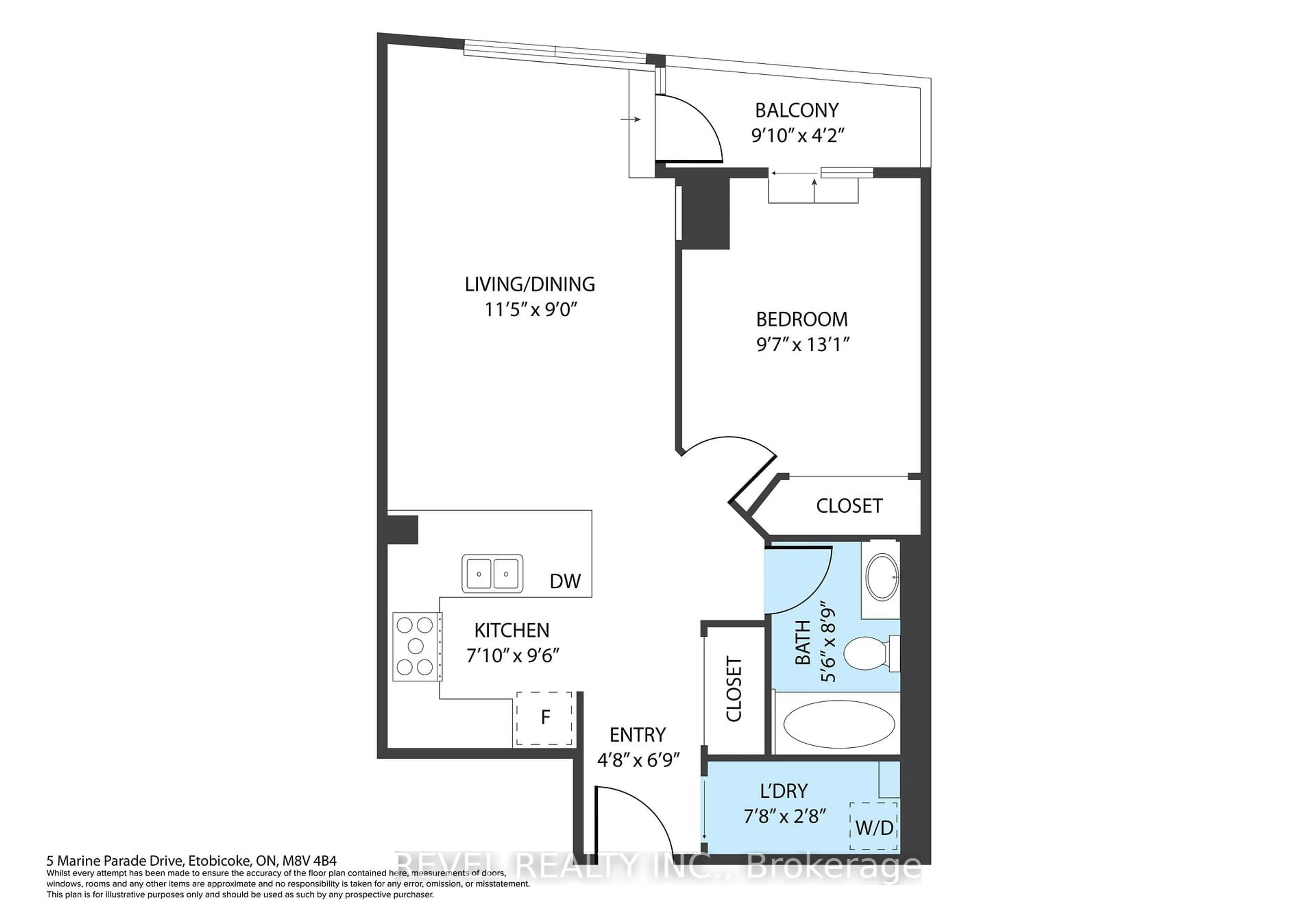 Floor plan for 5 Marine Parade Dr #303, Toronto Ontario M8V 4B4