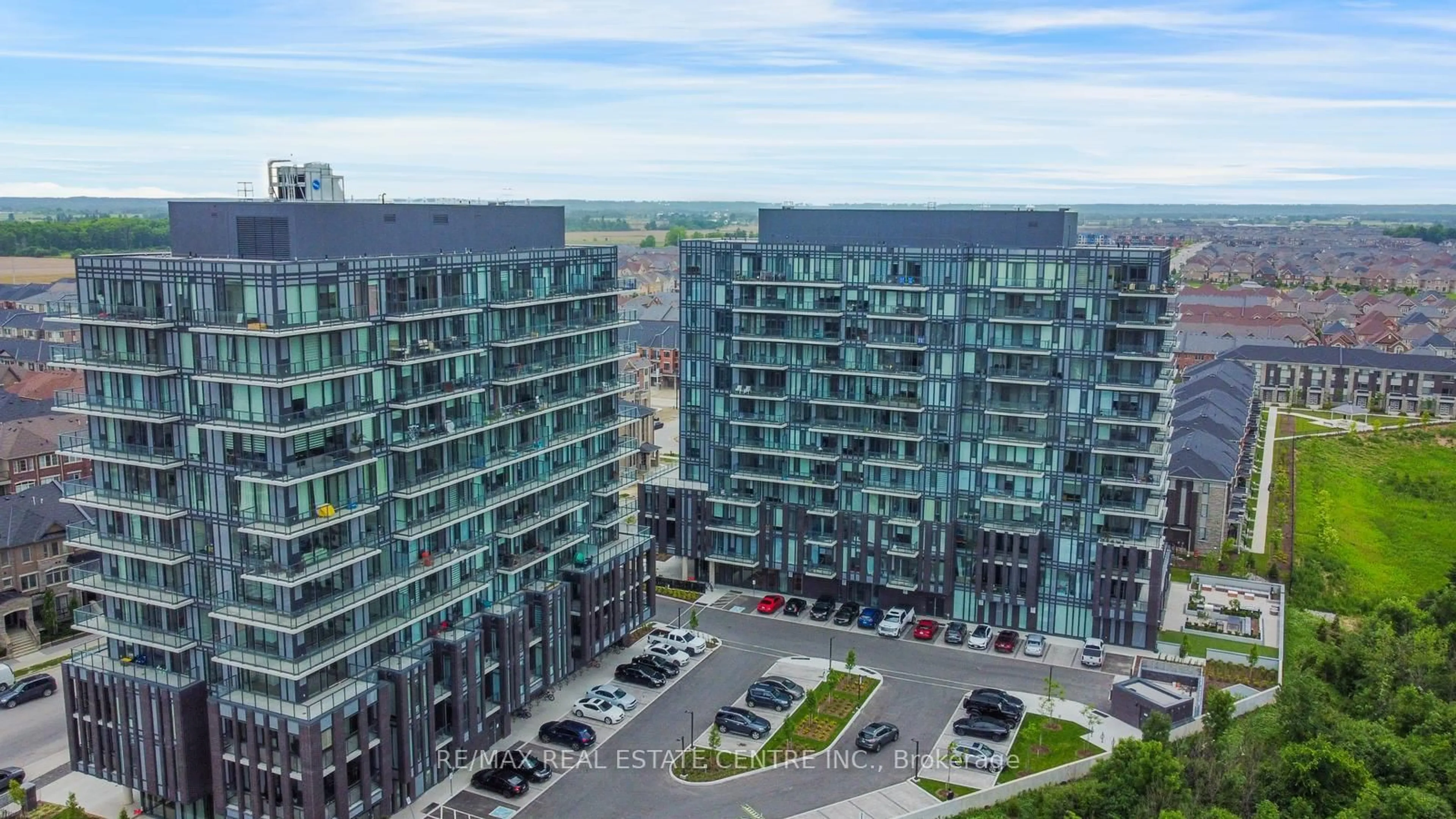 A pic from outside/outdoor area/front of a property/back of a property/a pic from drone, city buildings view from balcony for 215 Veterans Dr #202, Brampton Ontario L7A 4S6