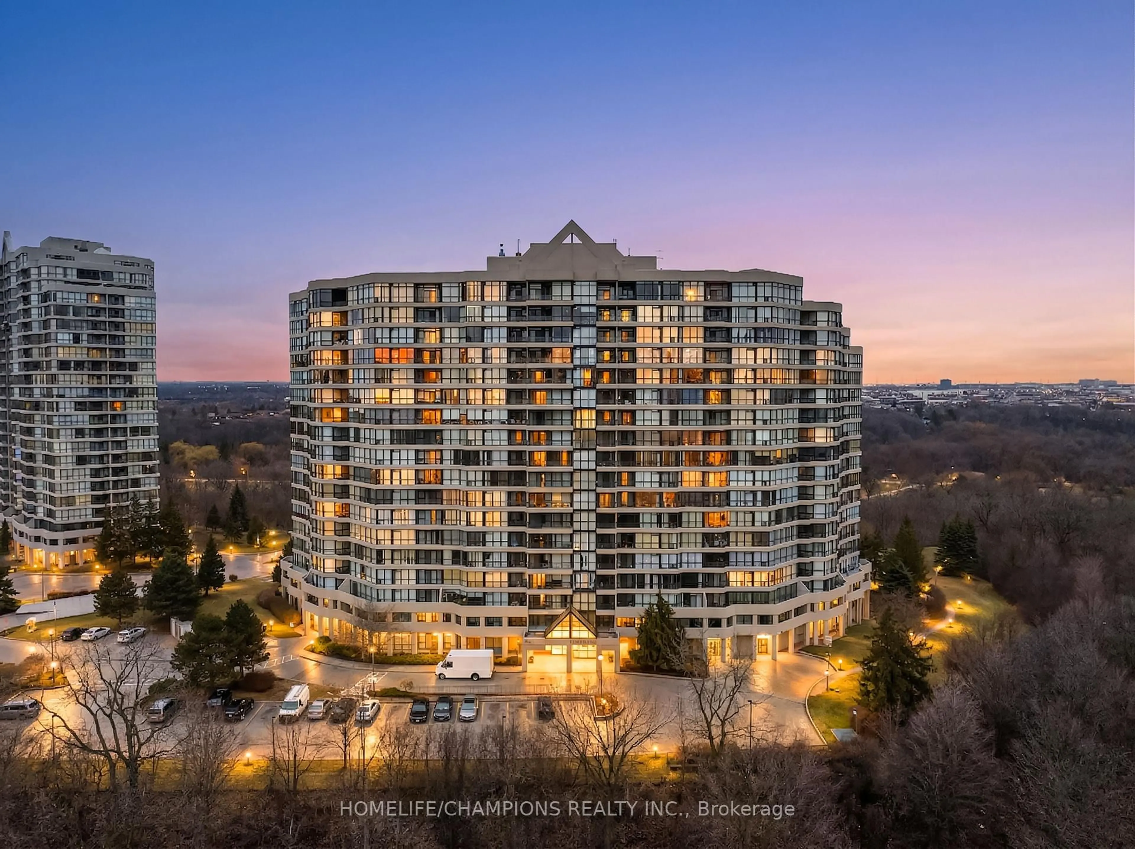 A pic from outside/outdoor area/front of a property/back of a property/a pic from drone, city buildings view from balcony for 5 Rowntree Rd #1403, Toronto Ontario M9V 5G9