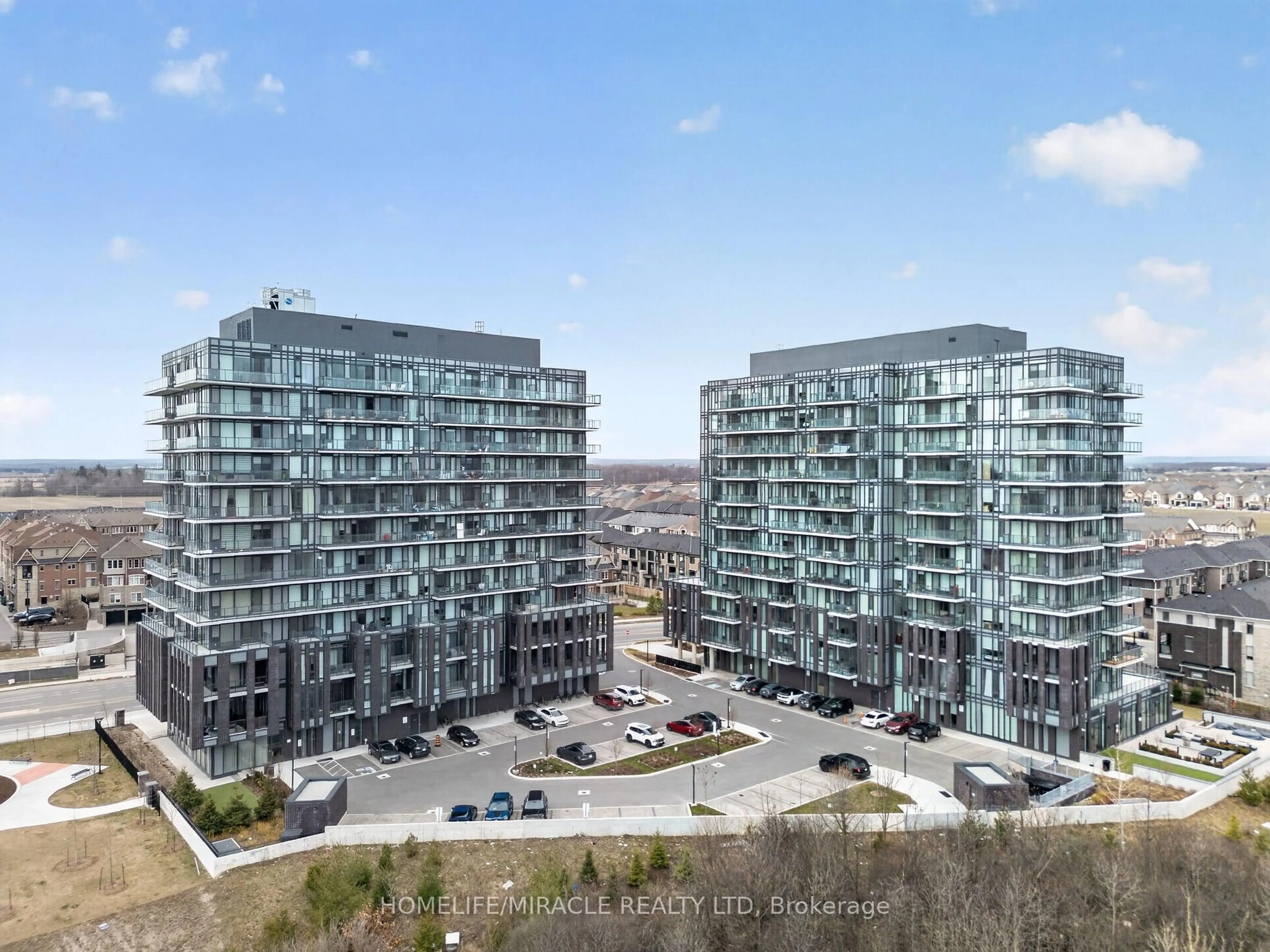 A pic from outside/outdoor area/front of a property/back of a property/a pic from drone, city buildings view from balcony for 225 Veterans Dr #1105, Brampton Ontario L7A 5L7