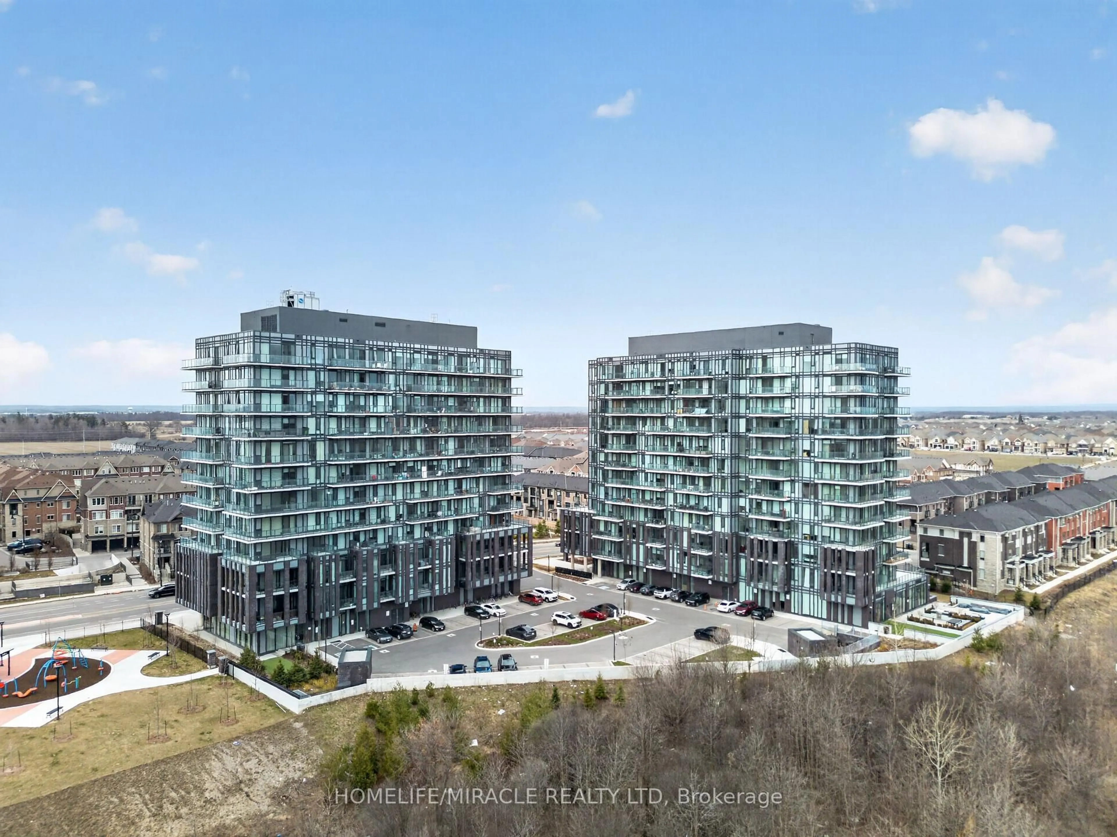 A pic from outside/outdoor area/front of a property/back of a property/a pic from drone, city buildings view from balcony for 225 Veterans Dr #1105, Brampton Ontario L7A 5L7