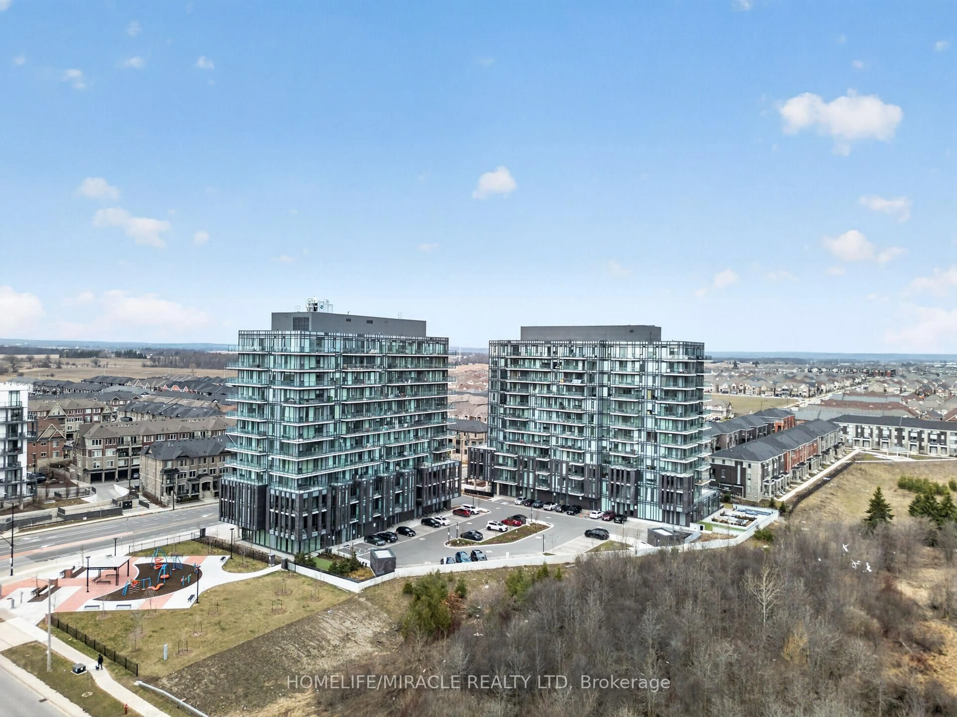 A pic from outside/outdoor area/front of a property/back of a property/a pic from drone, city buildings view from balcony for 225 Veterans Dr #1105, Brampton Ontario L7A 5L7