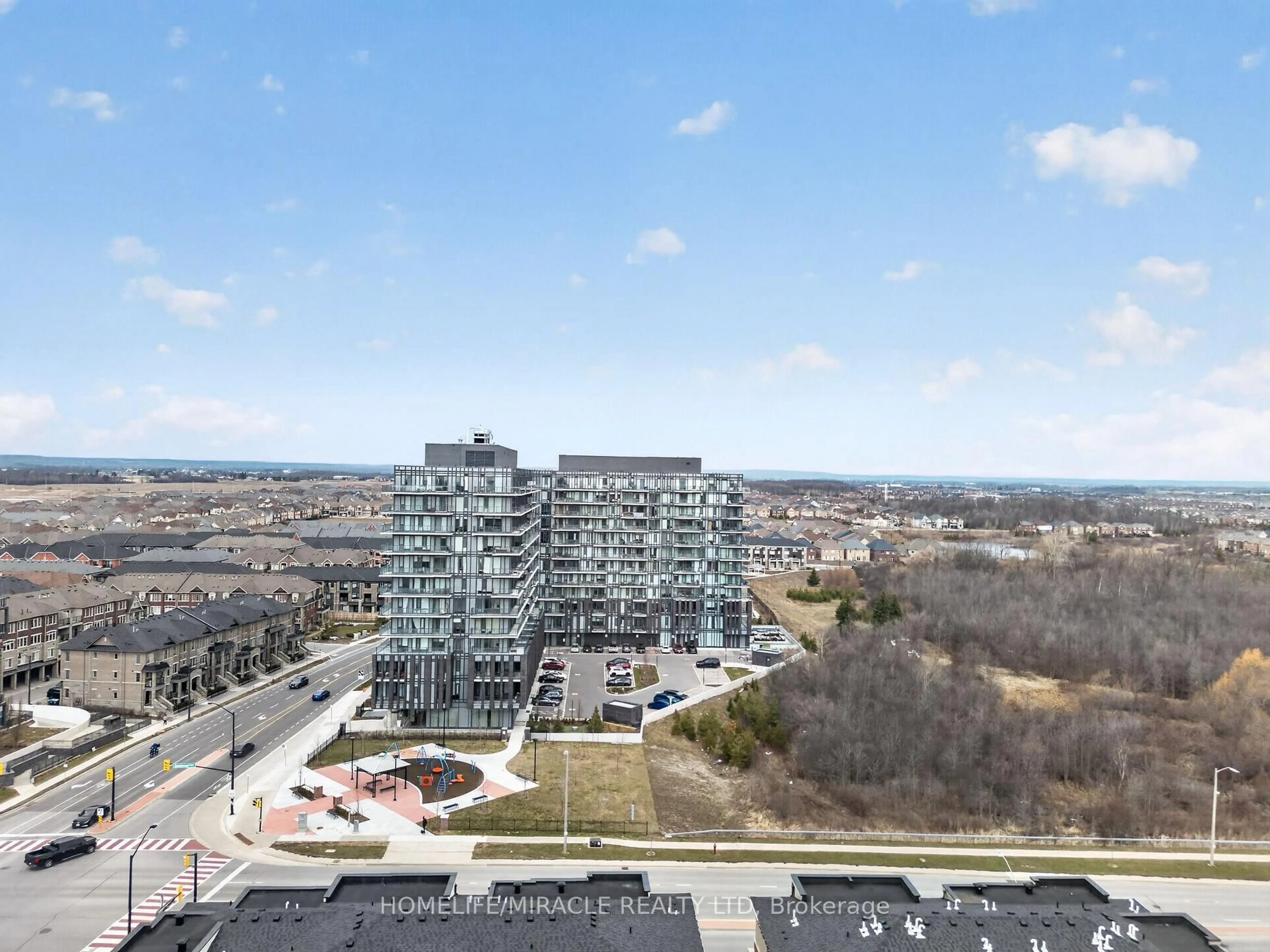 A pic from outside/outdoor area/front of a property/back of a property/a pic from drone, city buildings view from balcony for 225 Veterans Dr #1105, Brampton Ontario L7A 5L7