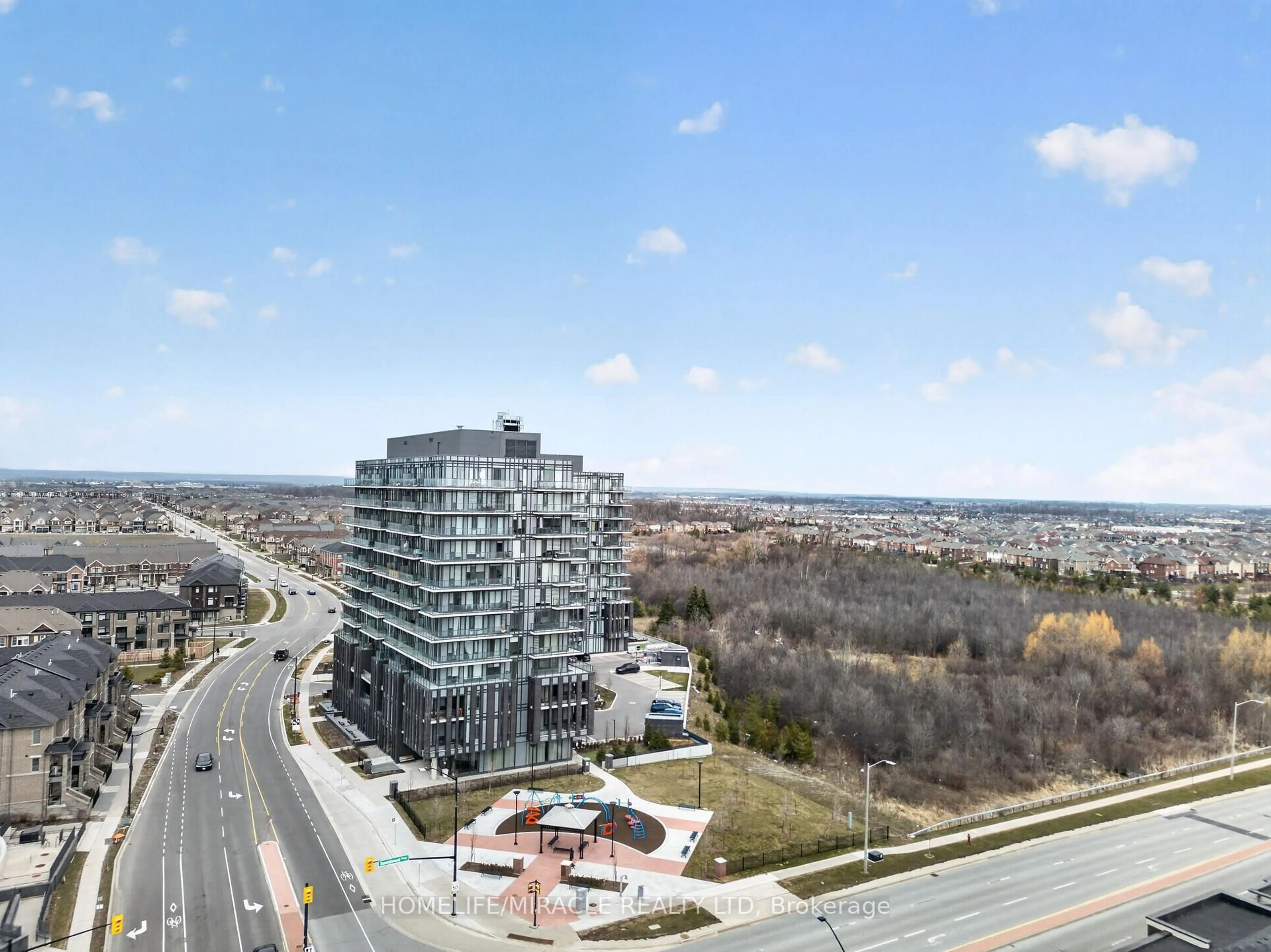 A pic from outside/outdoor area/front of a property/back of a property/a pic from drone, city buildings view from balcony for 225 Veterans Dr #1105, Brampton Ontario L7A 5L7