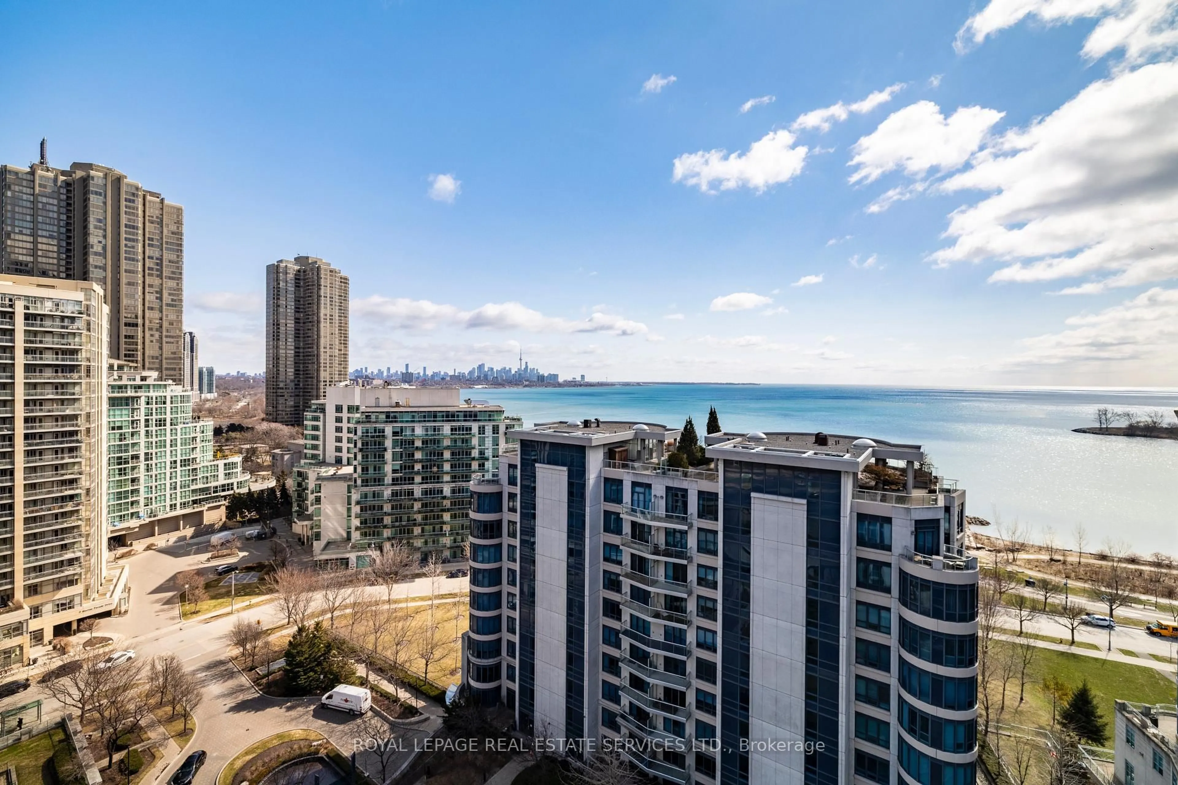 A pic from outside/outdoor area/front of a property/back of a property/a pic from drone, city buildings view from balcony for 2087 Lake Shore Blvd #1504, Toronto Ontario M8V 4G3