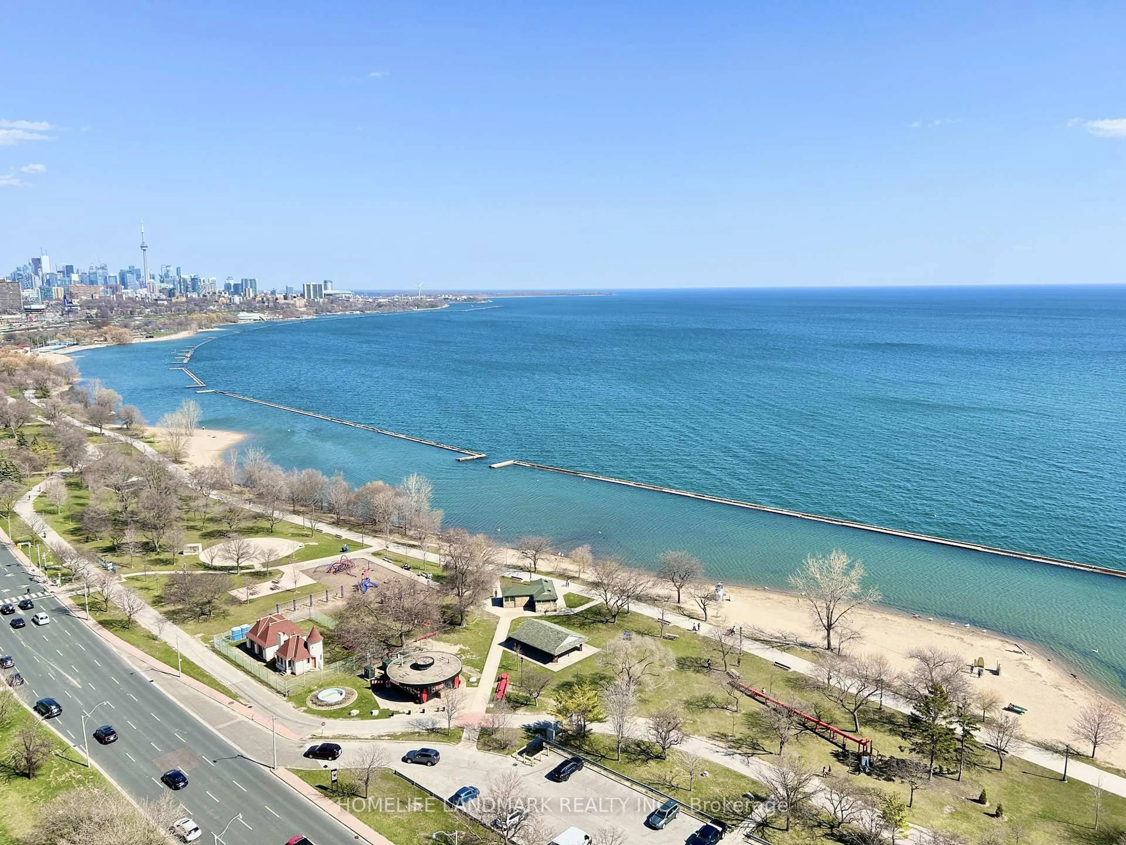 A pic from outside/outdoor area/front of a property/back of a property/a pic from drone, water/lake/river/ocean view for 1928 Lake Shore Blvd #2608, Toronto Ontario M6S 0B1