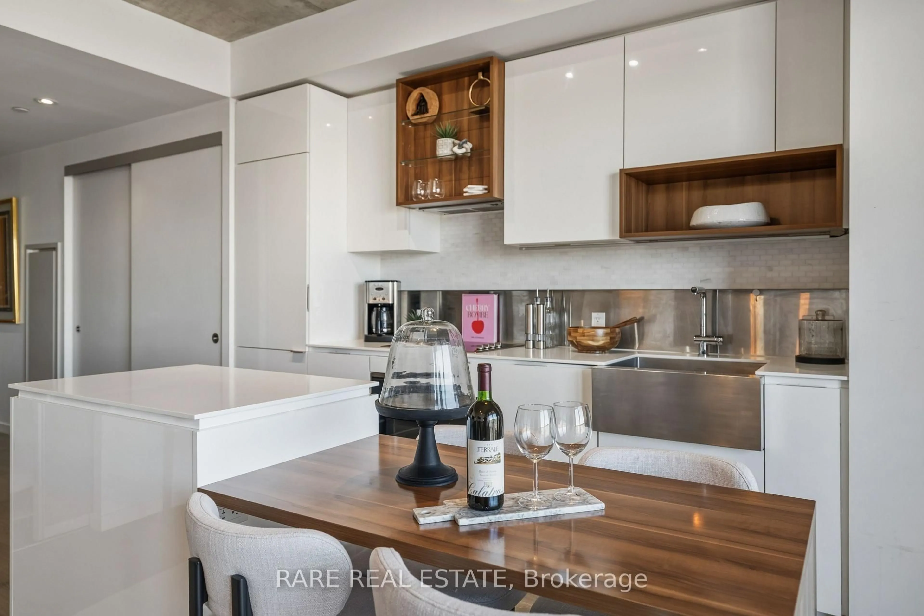 Contemporary kitchen, wood/laminate floor for 383 Sorauren Ave #610, Toronto Ontario M6R 0A4