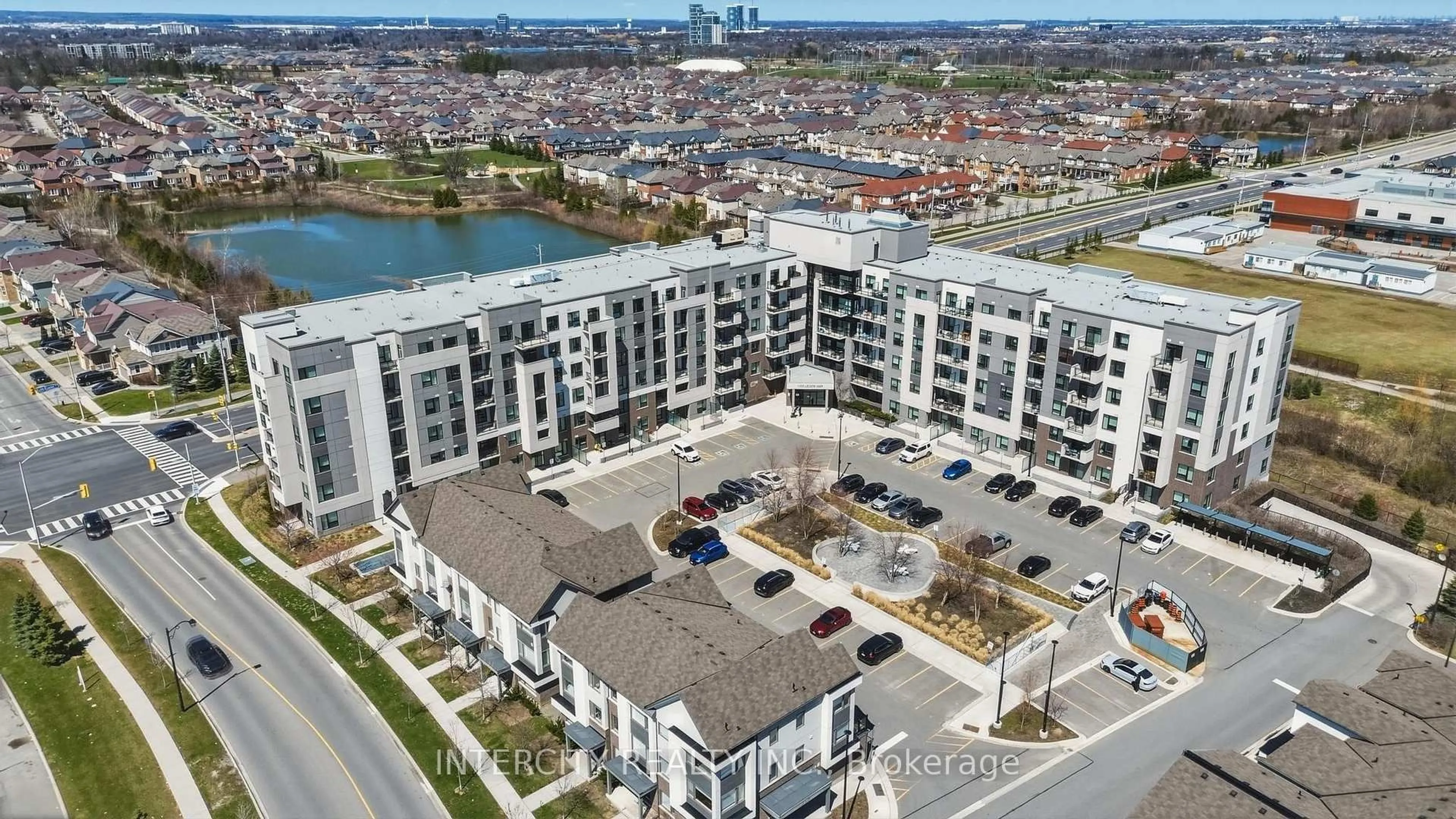 A pic from outside/outdoor area/front of a property/back of a property/a pic from drone, city buildings view from balcony for 1105 Leger Way #504, Milton Ontario L9E 1K7