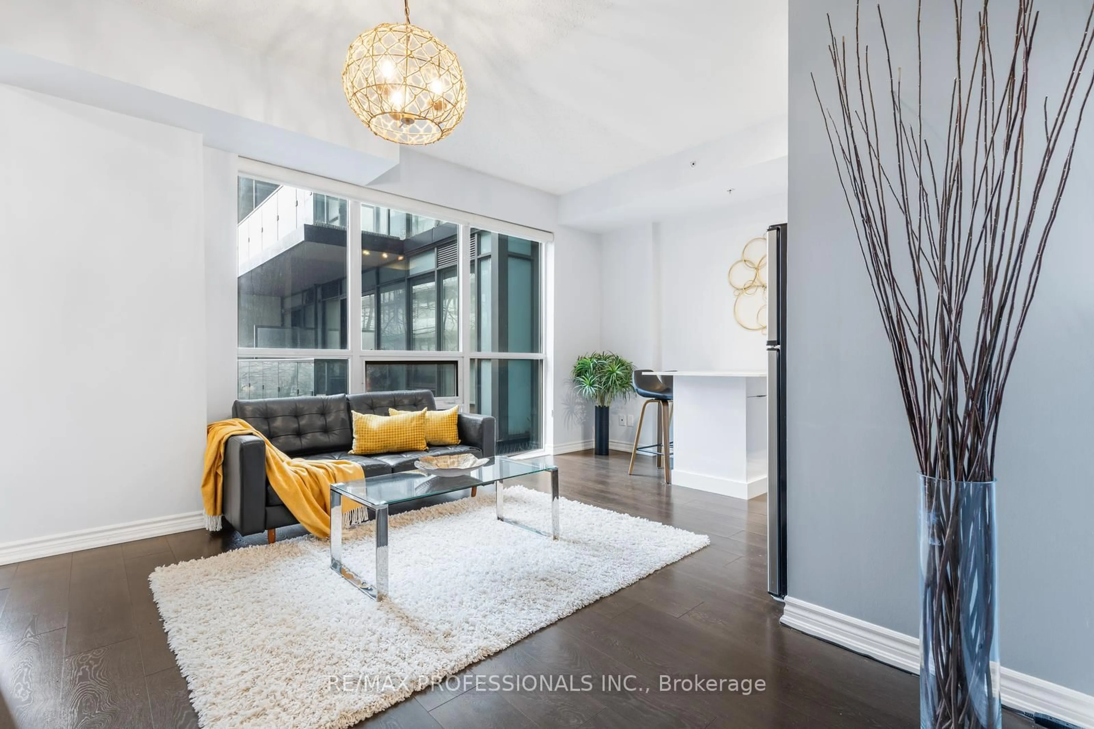 Living room with furniture, unknown for 15 James Finlay Way #723, Toronto Ontario M3M 0B3