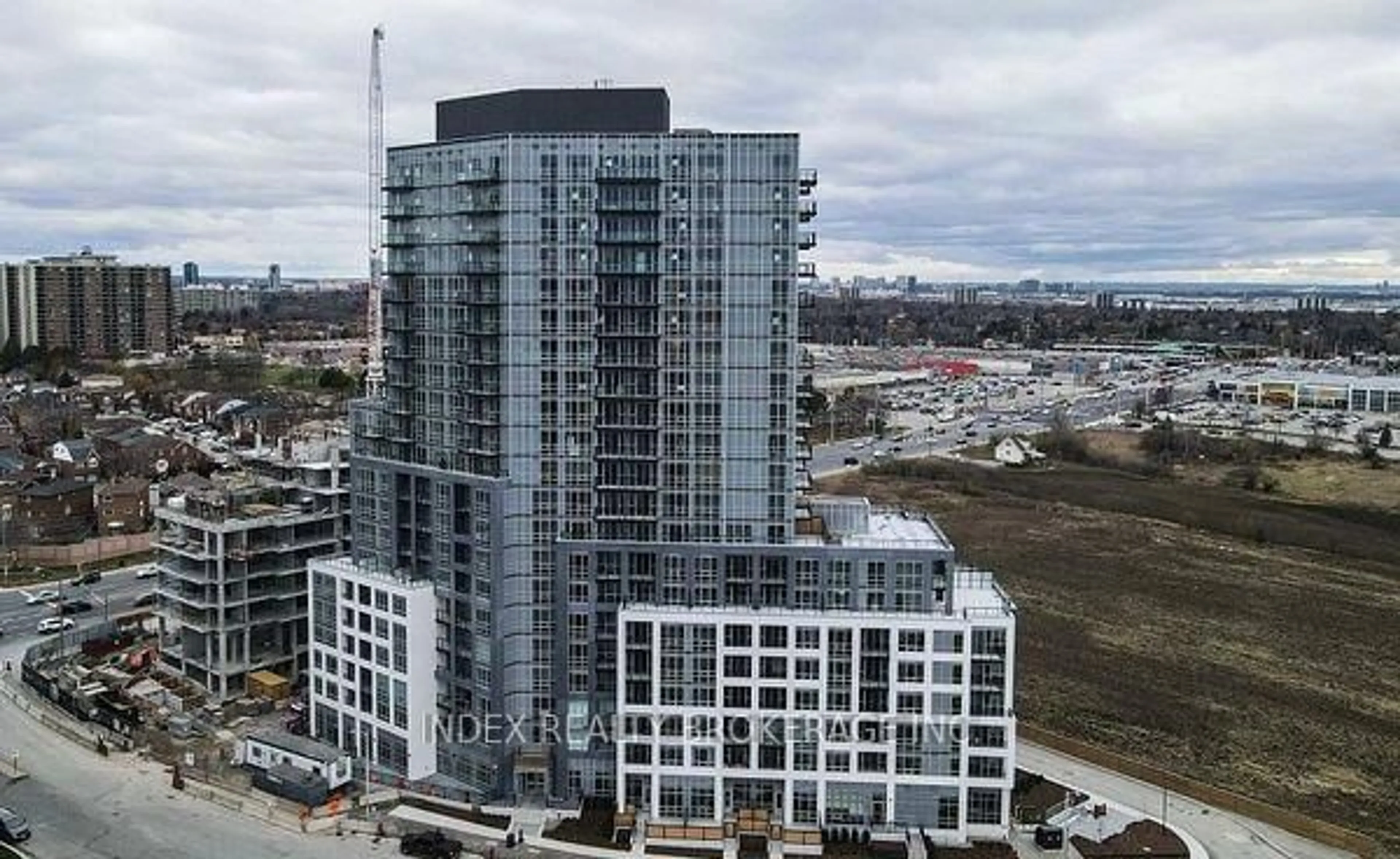 A pic from outside/outdoor area/front of a property/back of a property/a pic from drone, city buildings view from balcony for 225 Malta Ave #302, Brampton Ontario L6Y 6L6