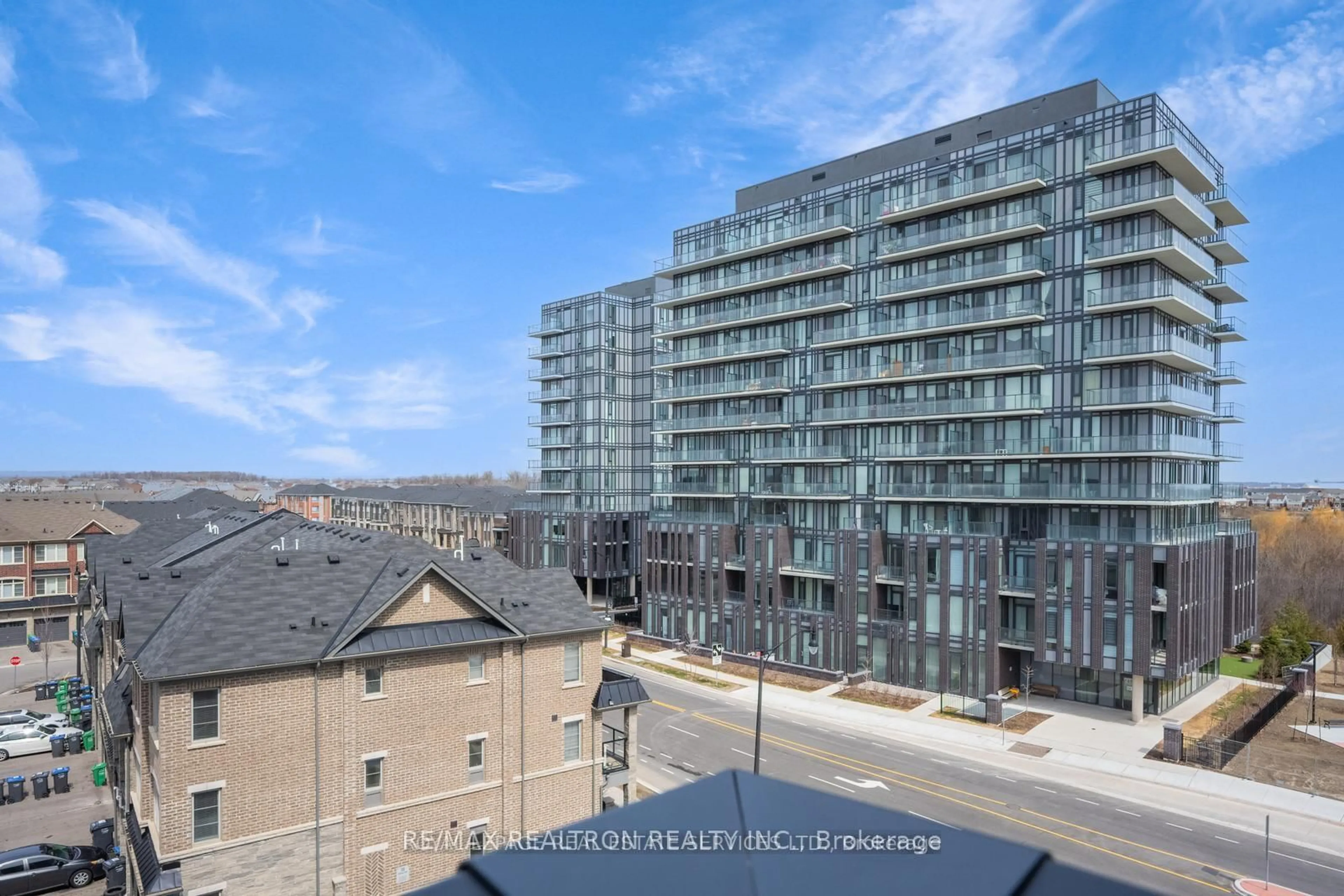 A pic from outside/outdoor area/front of a property/back of a property/a pic from drone, city buildings view from balcony for 180 Veterans Dr #502, Brampton Ontario L7A 5G7