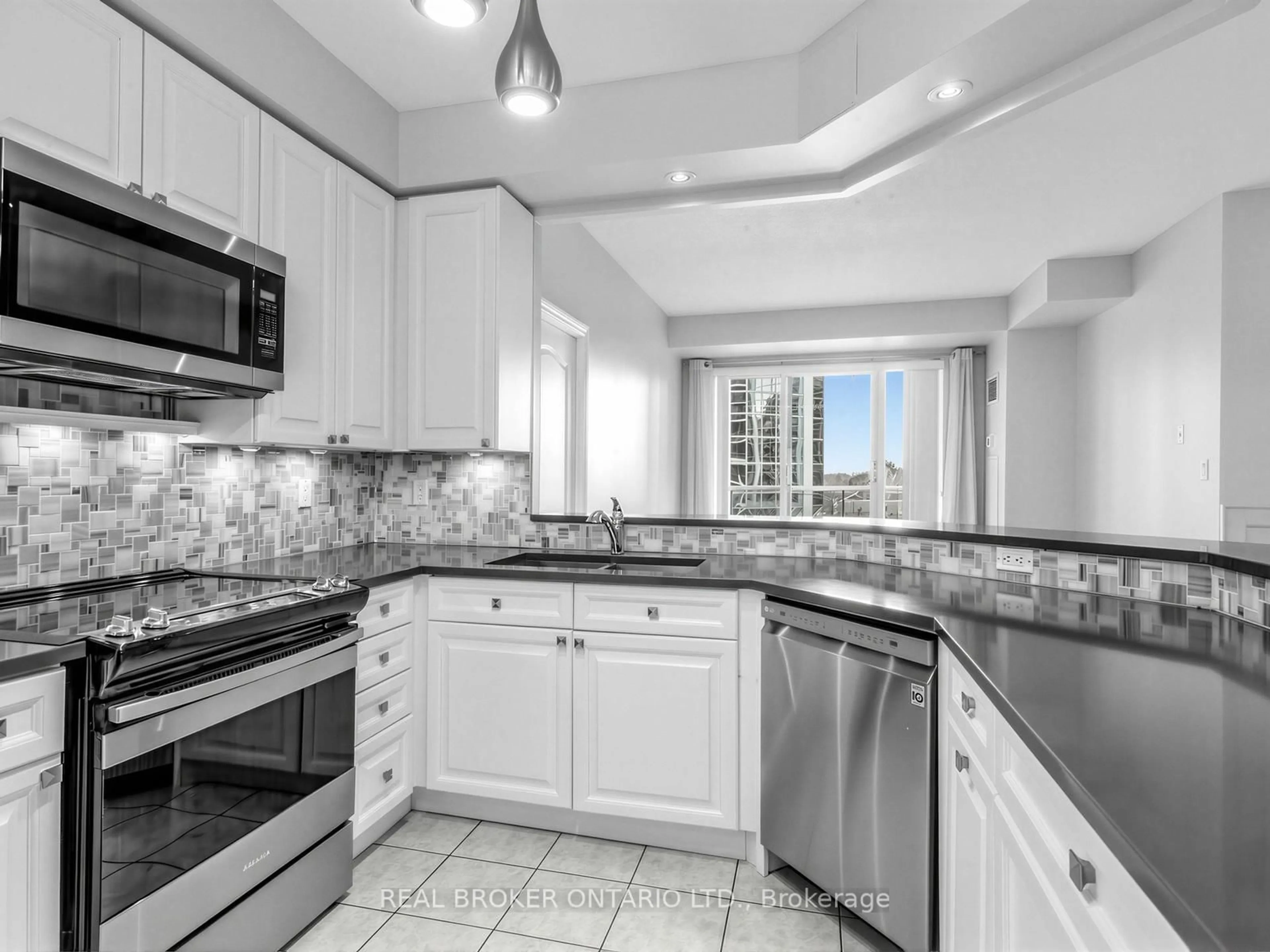 Standard kitchen, ceramic/tile floor for 2 Aberfoyle Cres #502, Toronto Ontario M8X 2Z8