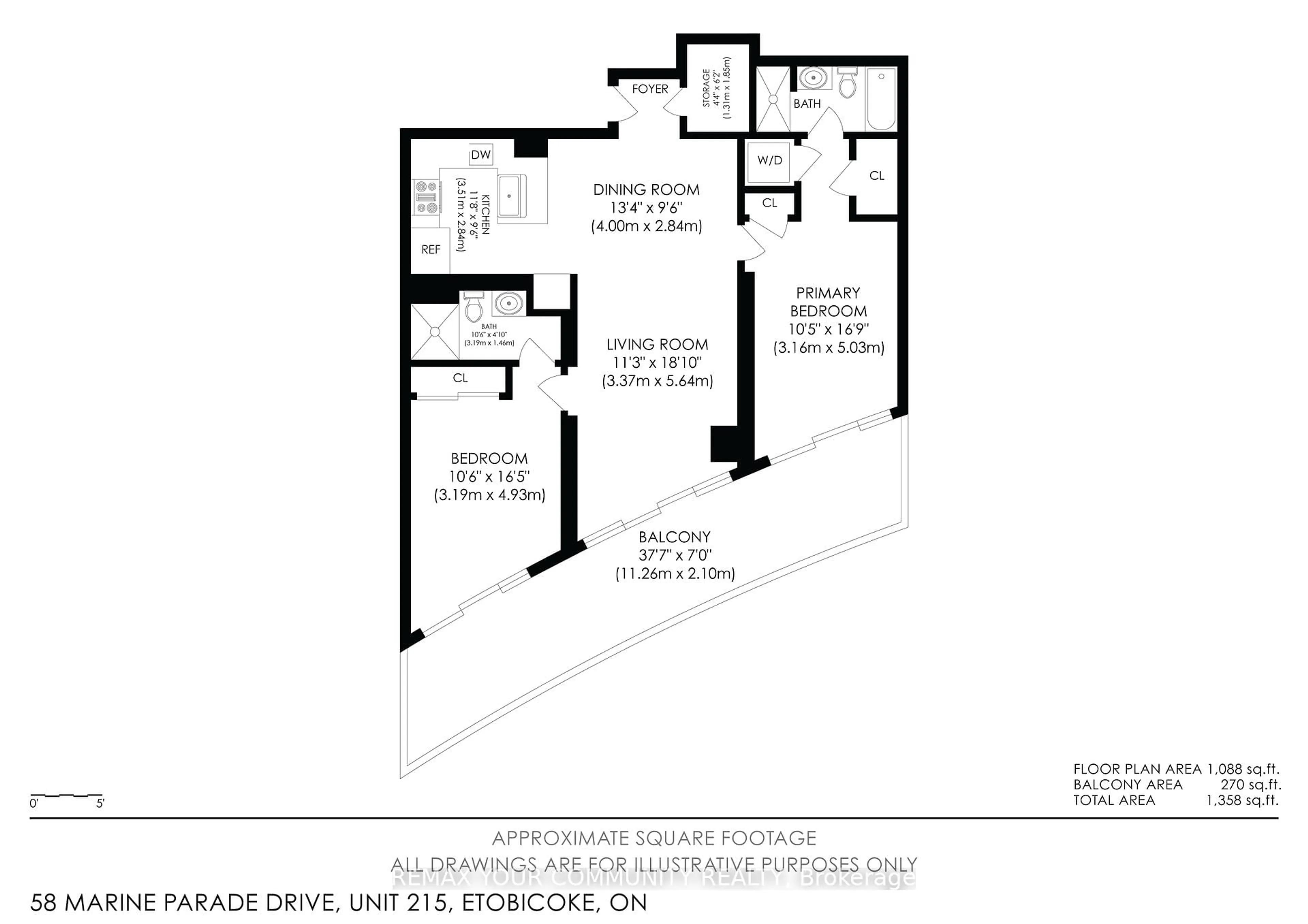 Floor plan for 58 Marine Parade Dr #215, Toronto Ontario M8V 4G1