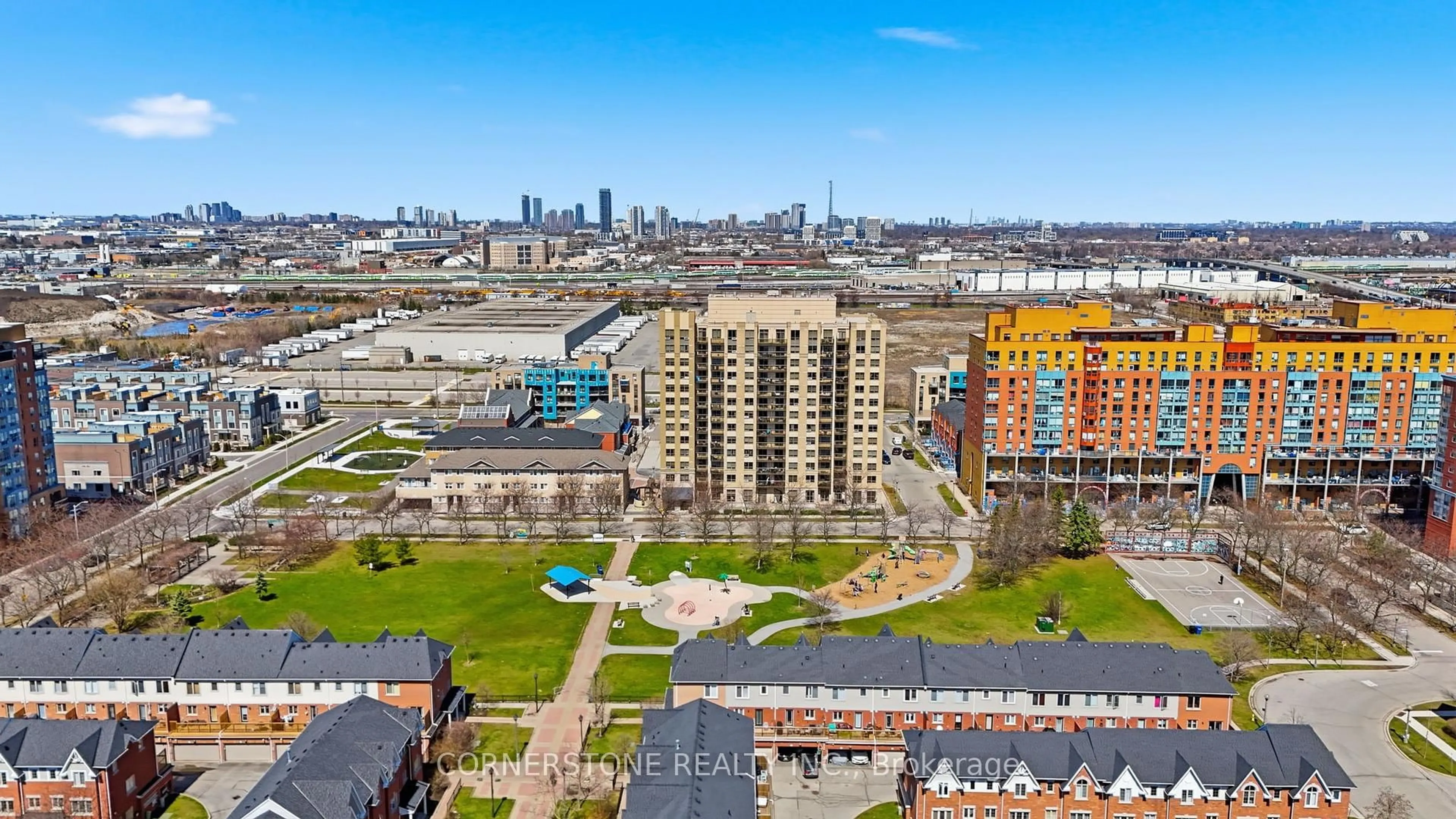 A pic from outside/outdoor area/front of a property/back of a property/a pic from drone, city buildings view from balcony for 4 Elsinore Path #209, Toronto Ontario M8V 4G7