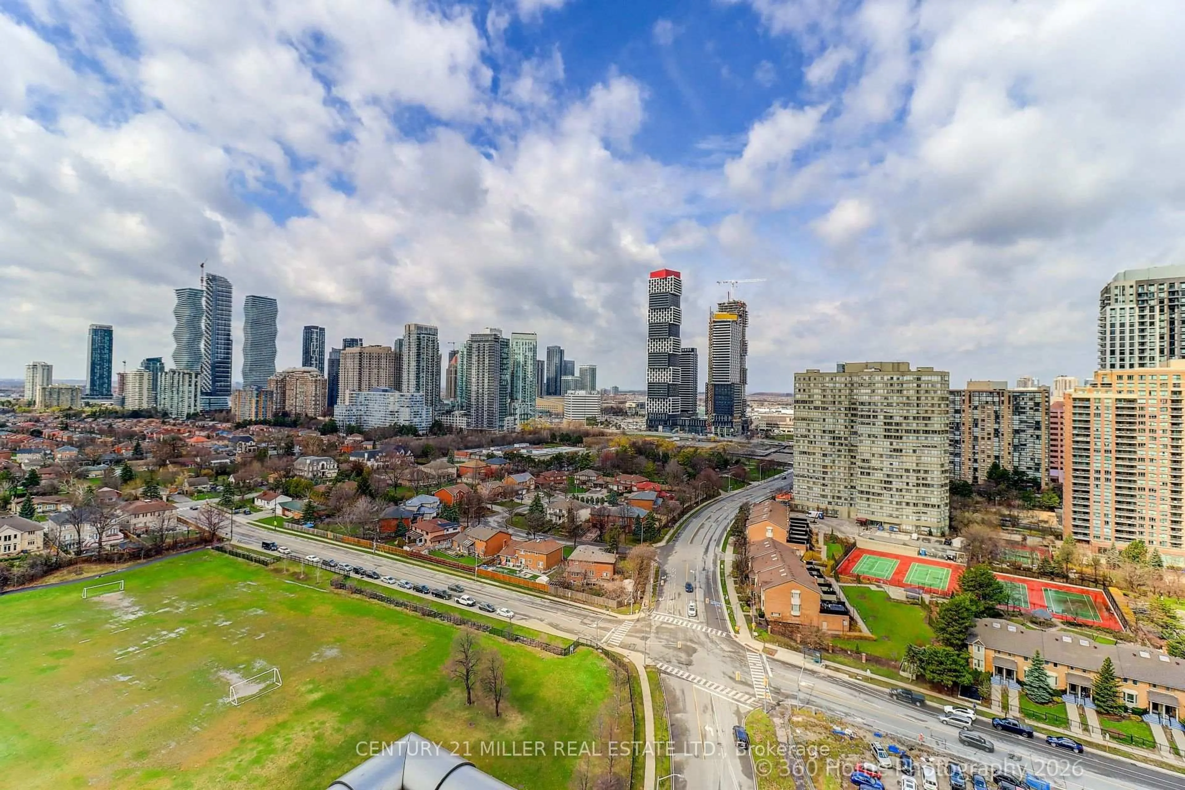 A pic from outside/outdoor area/front of a property/back of a property/a pic from drone, city buildings view from balcony for 3525 Kariya Dr #2306, Mississauga Ontario L5B 0C2