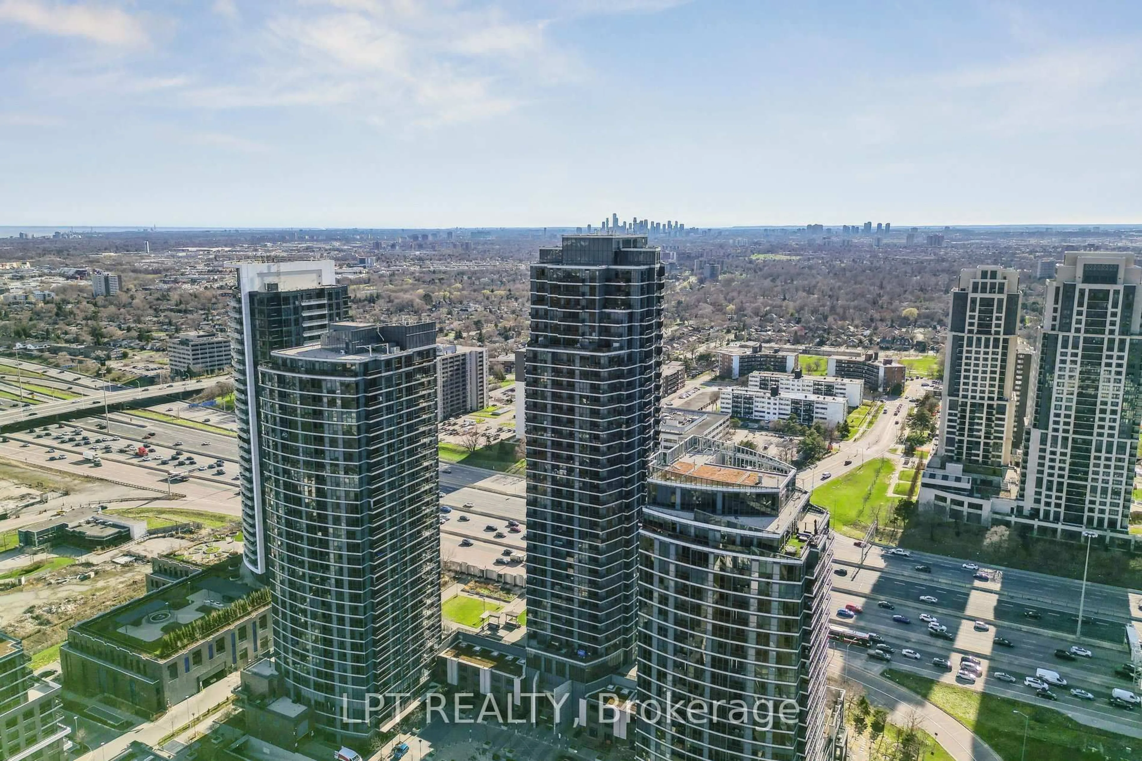 A pic from outside/outdoor area/front of a property/back of a property/a pic from drone, city buildings view from balcony for 5 Valhalla Inn Rd #3105, Toronto Ontario M9B 0B1