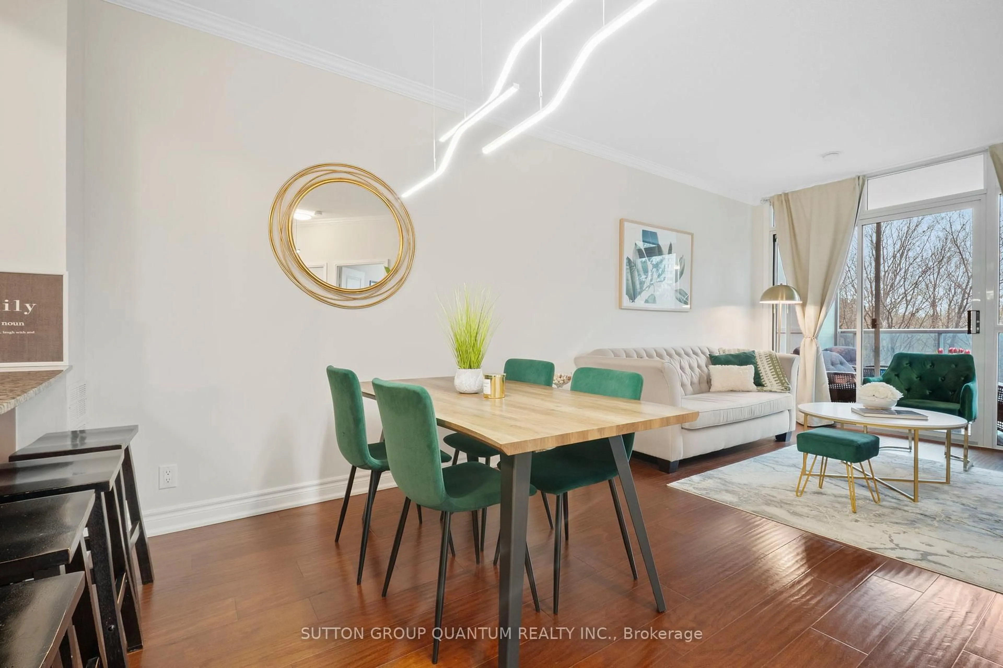 Dining room, wood/laminate floor for 90 Absolute Ave #302, Mississauga Ontario L4Z 0A3