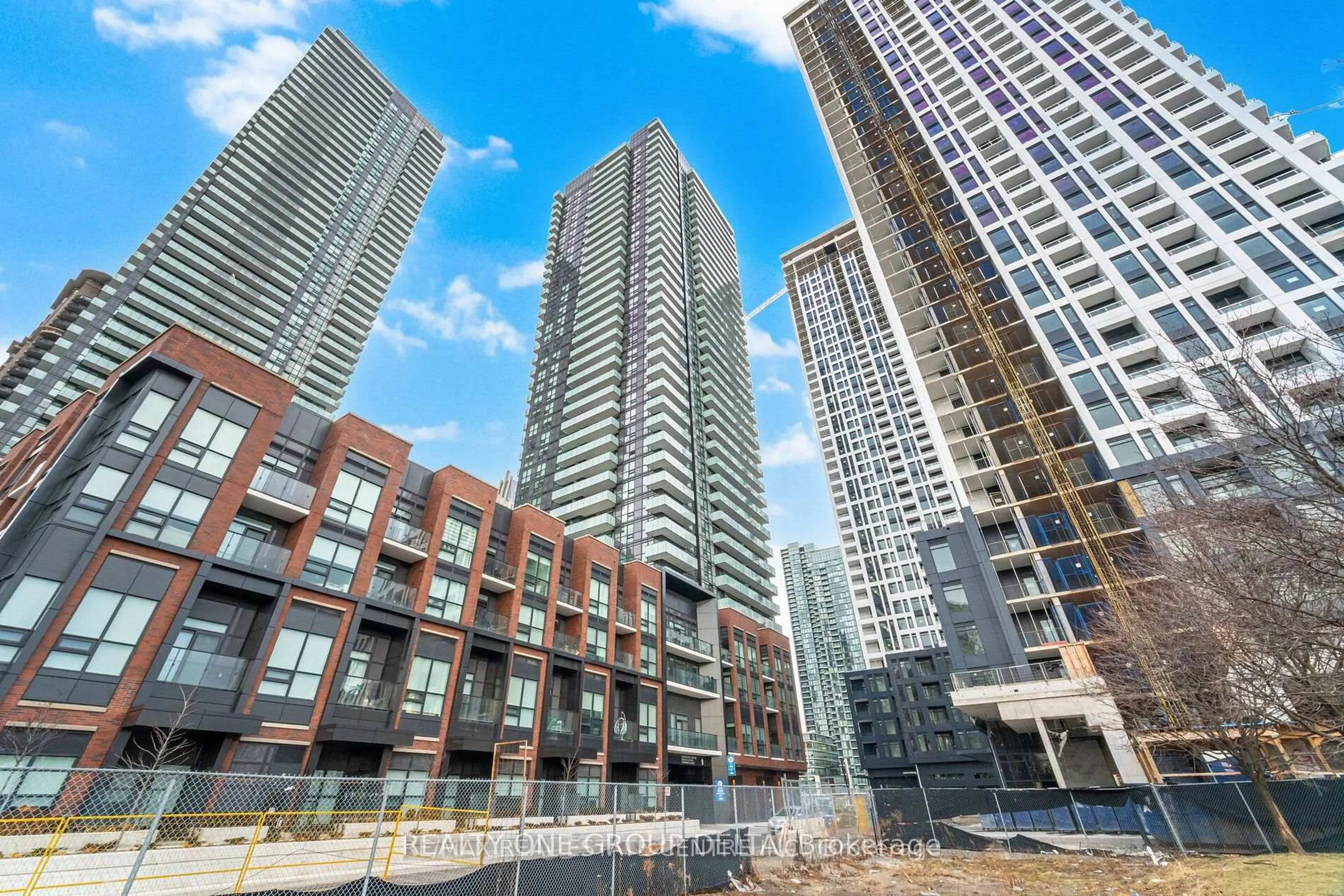 Patio, city buildings view from balcony for 4130 Parkside Village Dr #502, Mississauga Ontario L5B 3M8