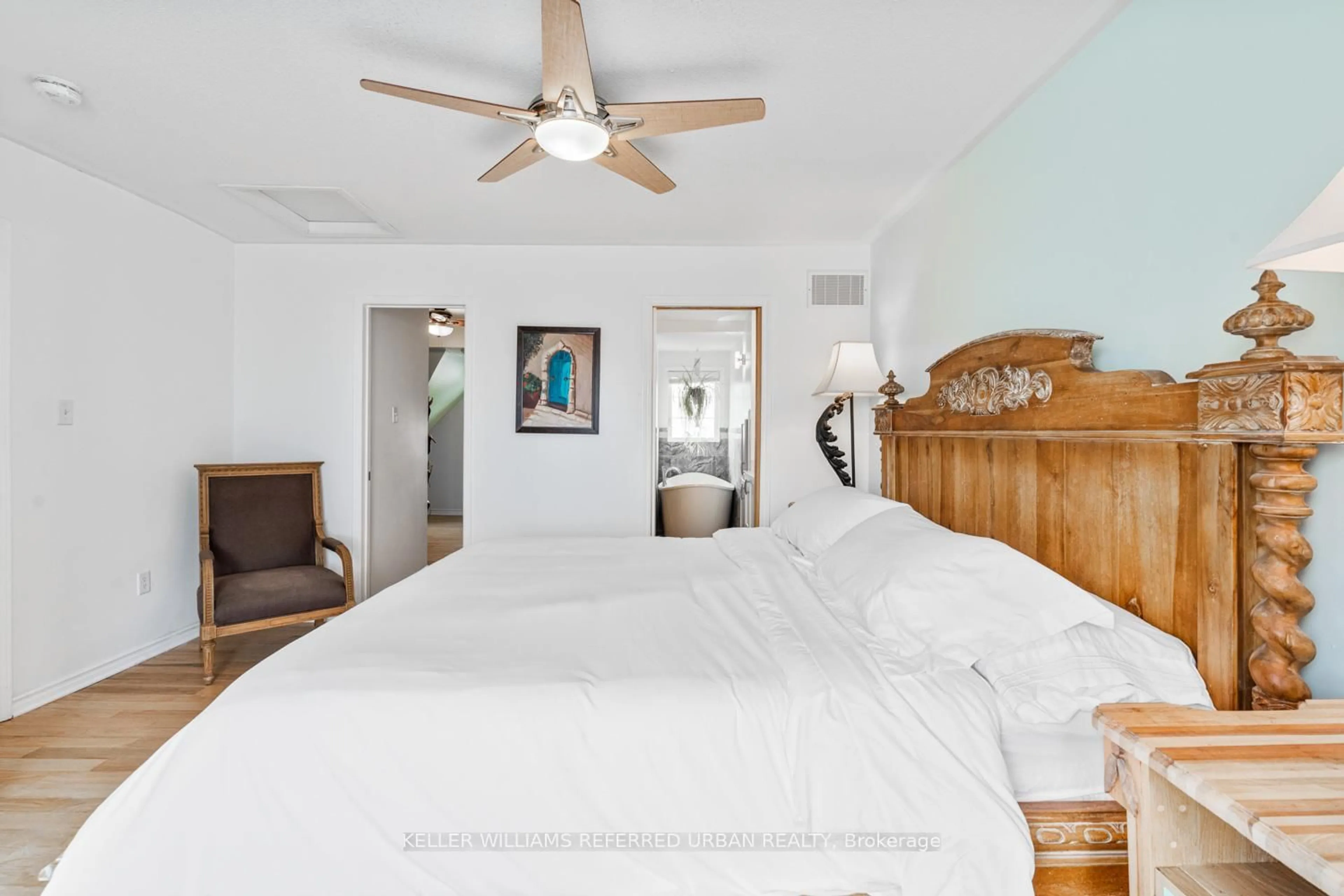 Bedroom with bed, ceramic/tile floor for 26 Abraham Welsh Rd, Toronto Ontario M9M 0B7