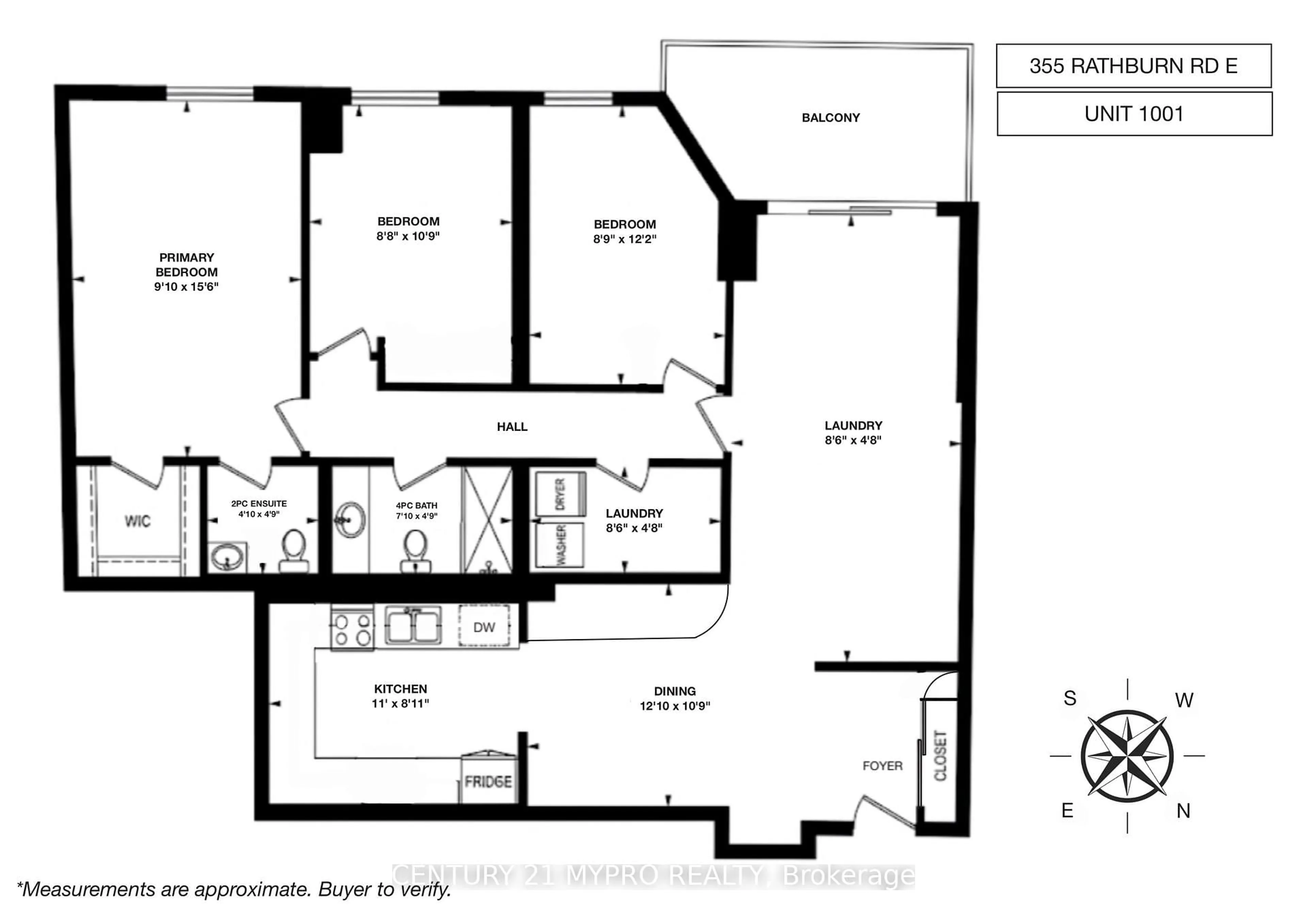 Floor plan for 355 Rathburn Rd #1001, Mississauga Ontario L4Z 1H4