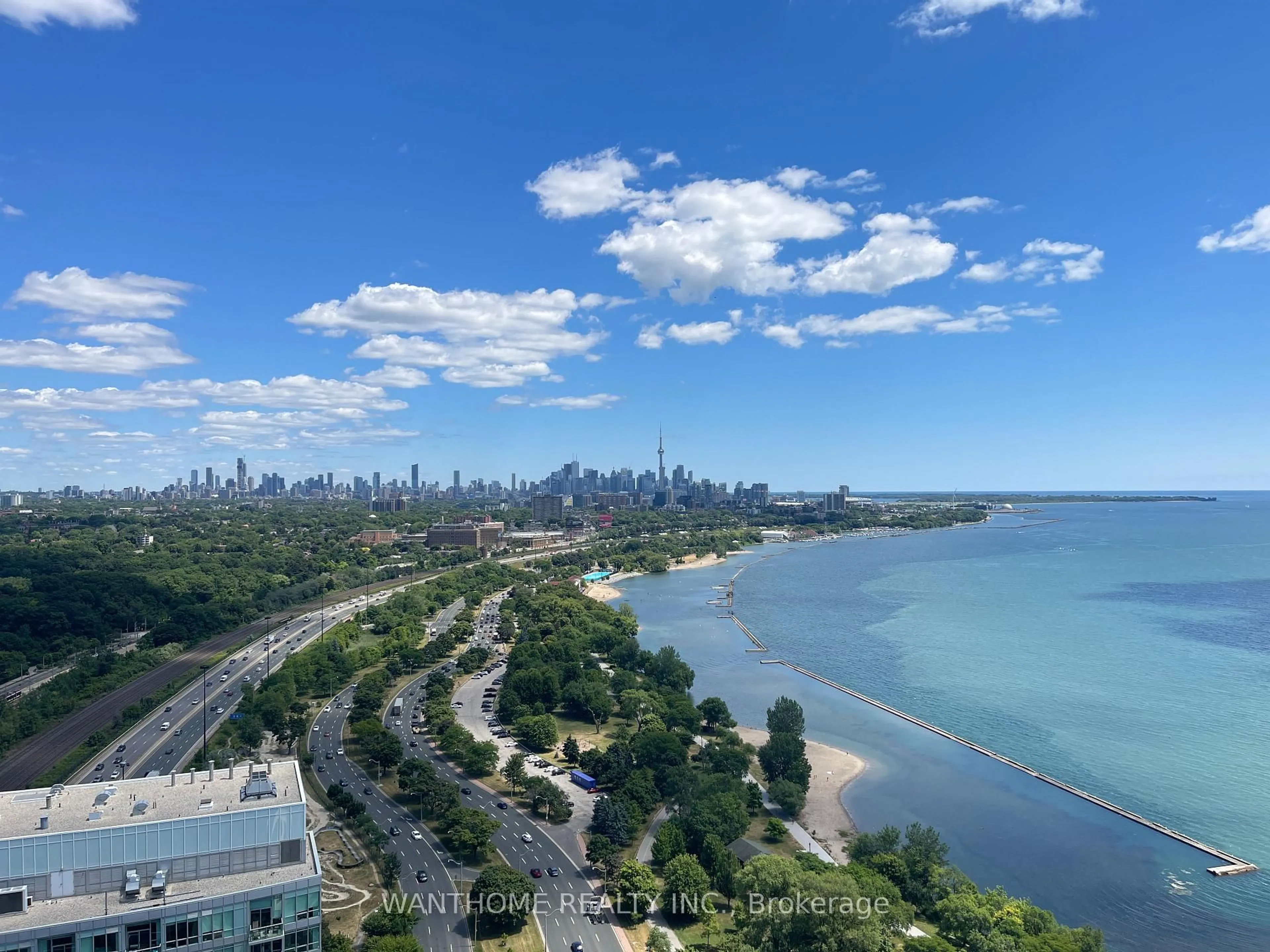 A pic from outside/outdoor area/front of a property/back of a property/a pic from drone, water/lake/river/ocean view for 1926 Lake Shore Blvd #3606, Toronto Ontario M6S 1A1