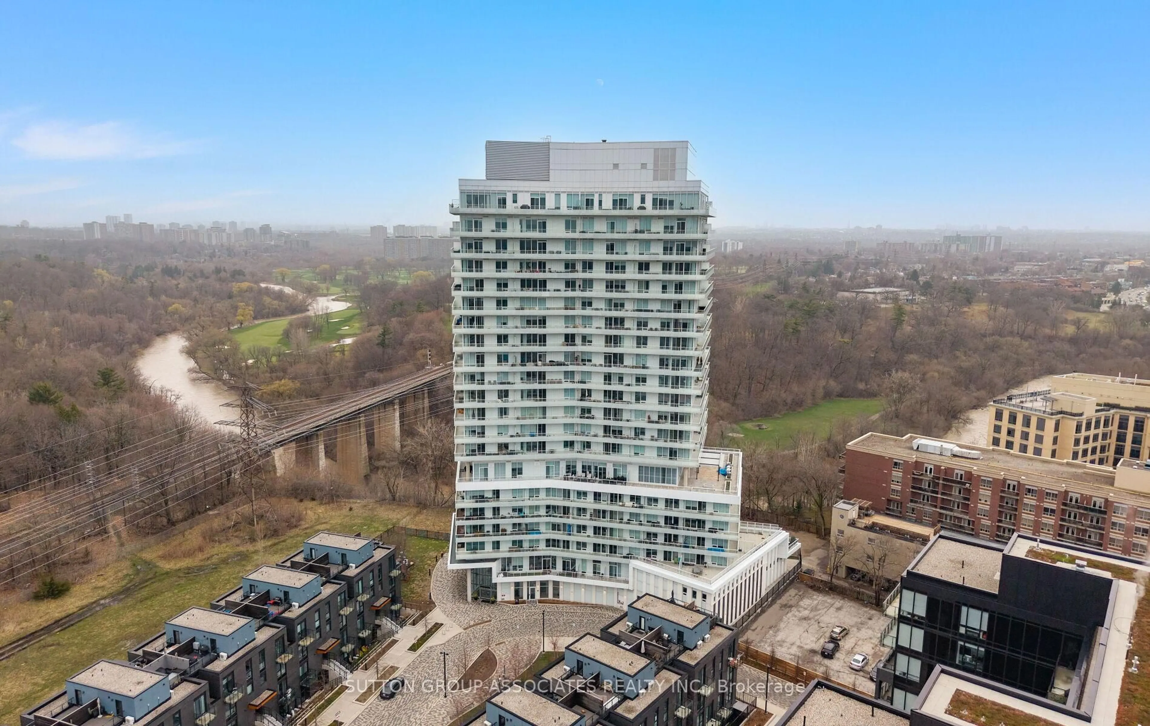 A pic from outside/outdoor area/front of a property/back of a property/a pic from drone, city buildings view from balcony for 20 Brin Dr #614, Toronto Ontario M8X 0B2
