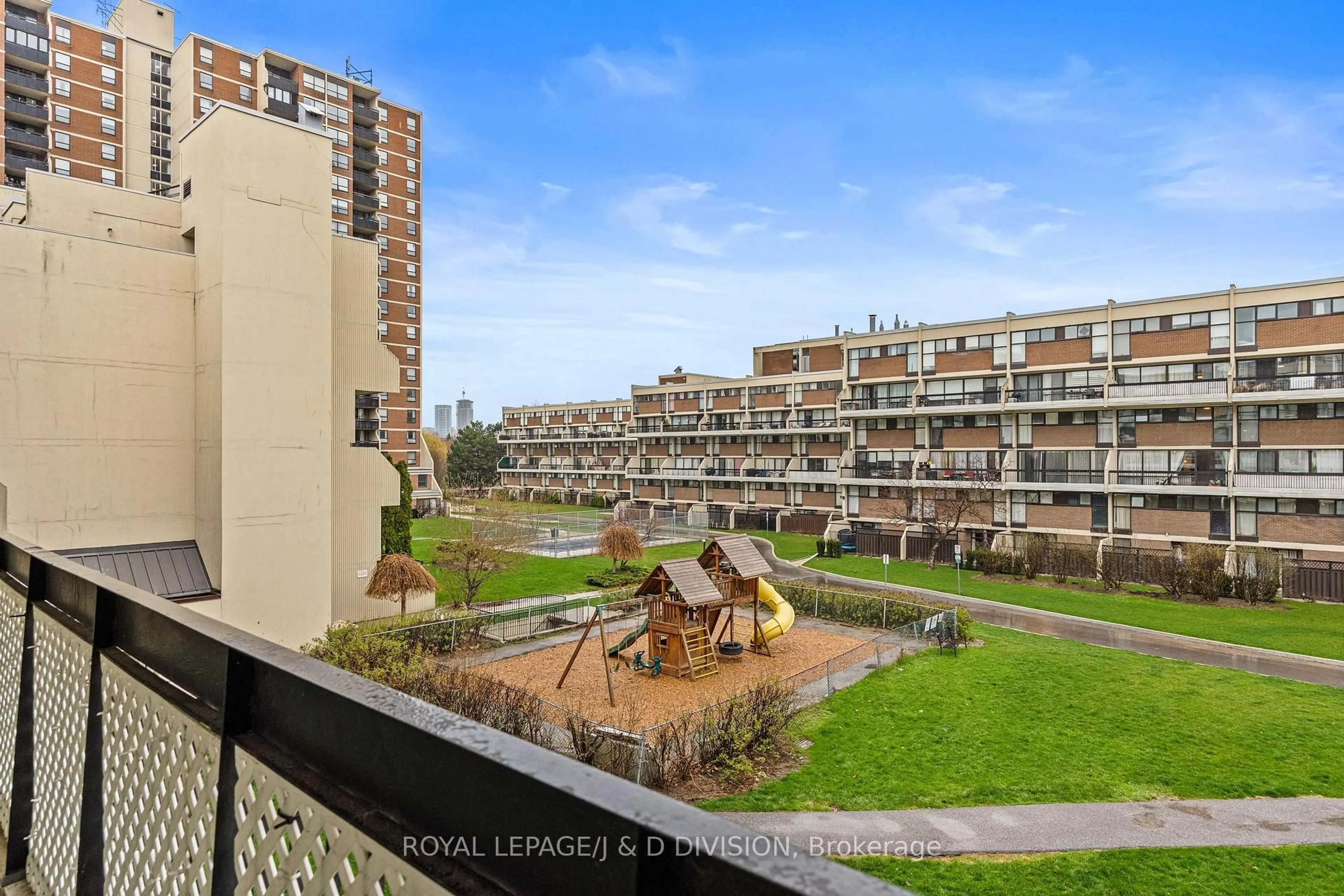 Balcony in the apartment, city buildings view from balcony for 364 The East Mall #221B, Toronto Ontario M9B 6C5