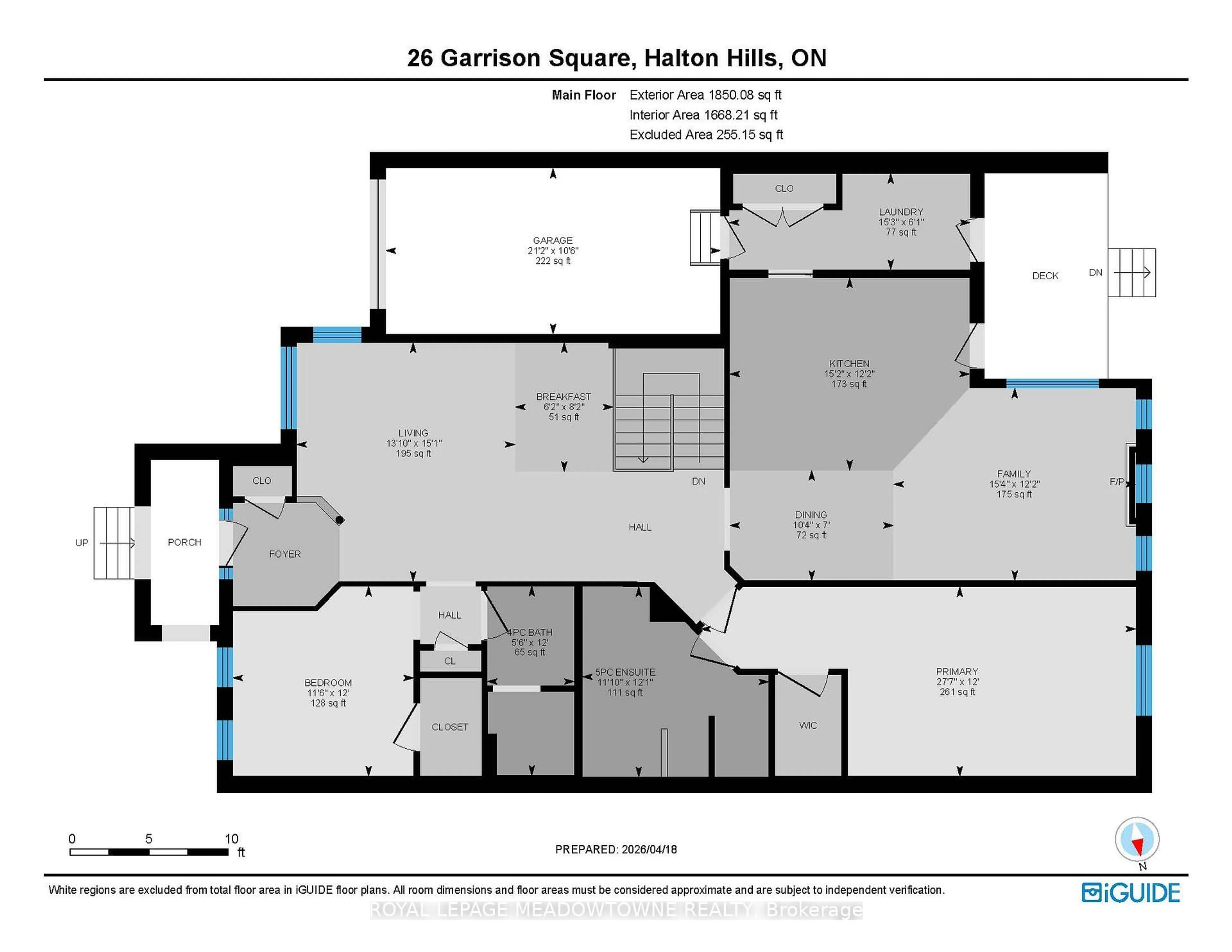 Floor plan for 26 Garrison Sq, Halton Hills Ontario L7G 0B9