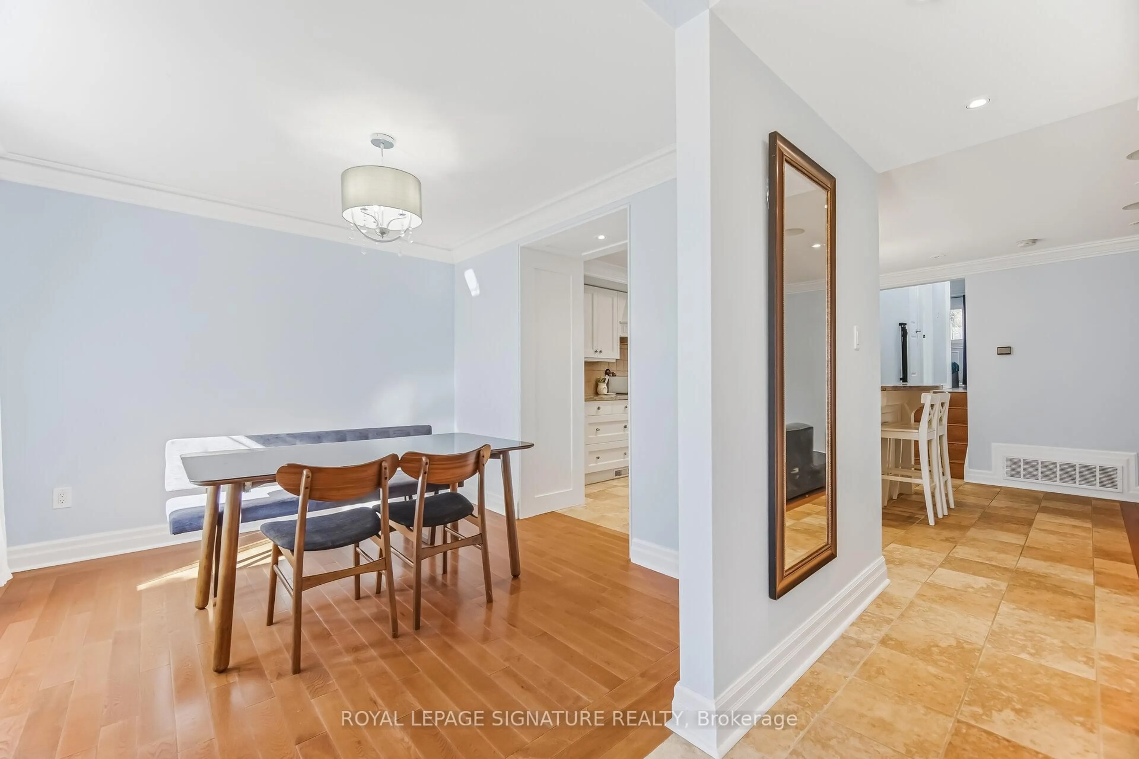 Dining room, wood/laminate floor for 34 Lorraine Cres, Brampton Ontario L6S 2R7